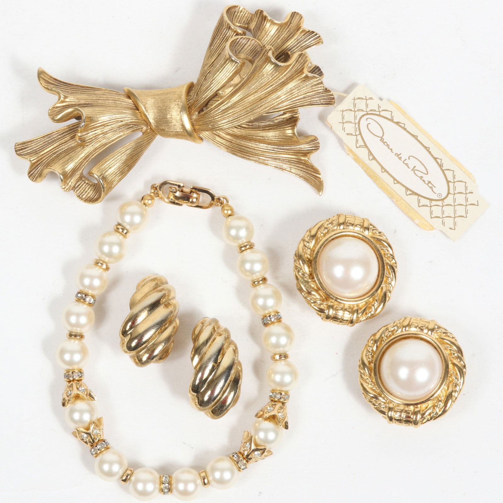 Vintage designer couture 4pc group: Christian Dior faux pearl bracelet with two pairs of Givenchy (1 of 11)