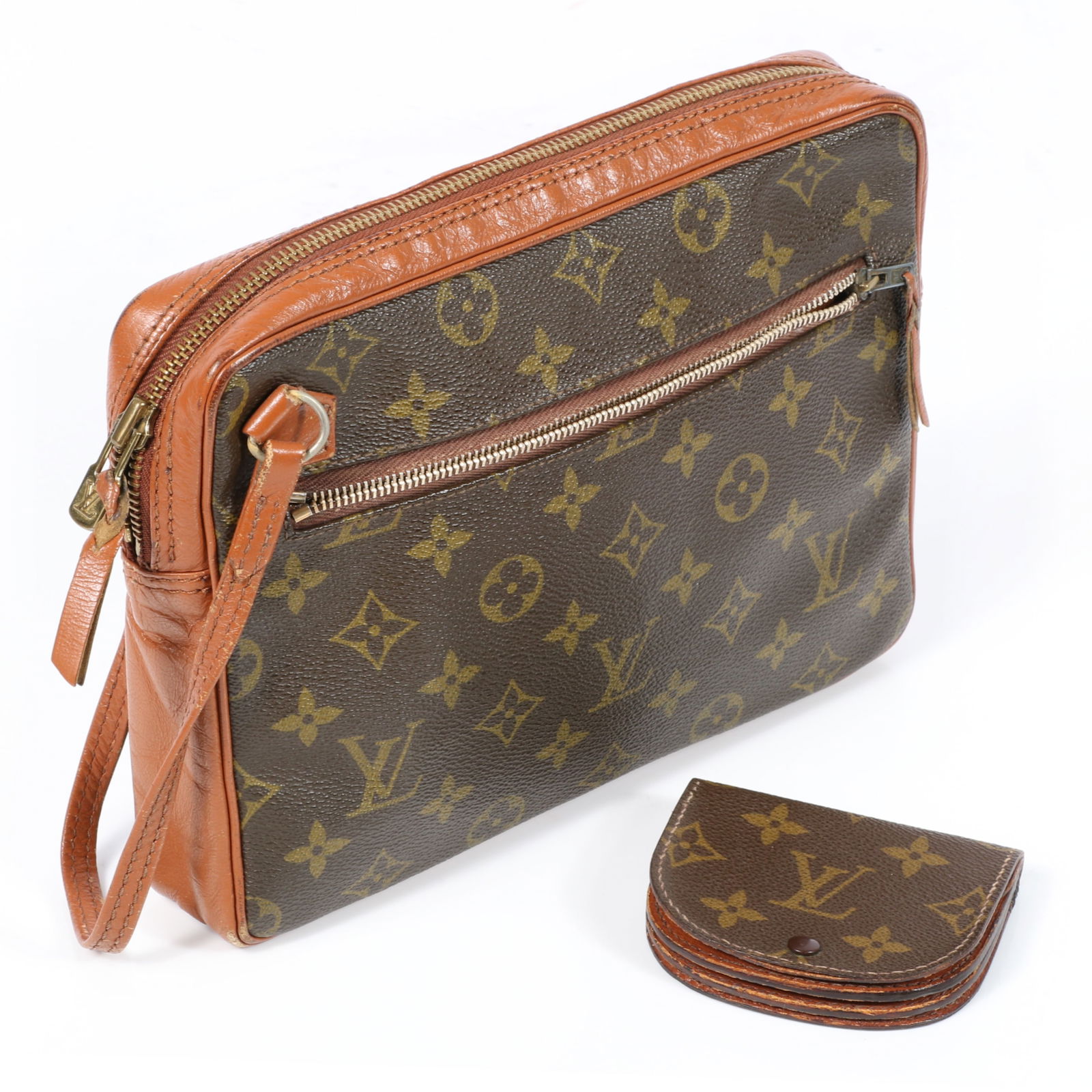 Louis Vuitton monogram canvas Pochette Sport clutch and Portomonet Cuvette coin case 7"H x 9 1/4"W x (1 of 10)