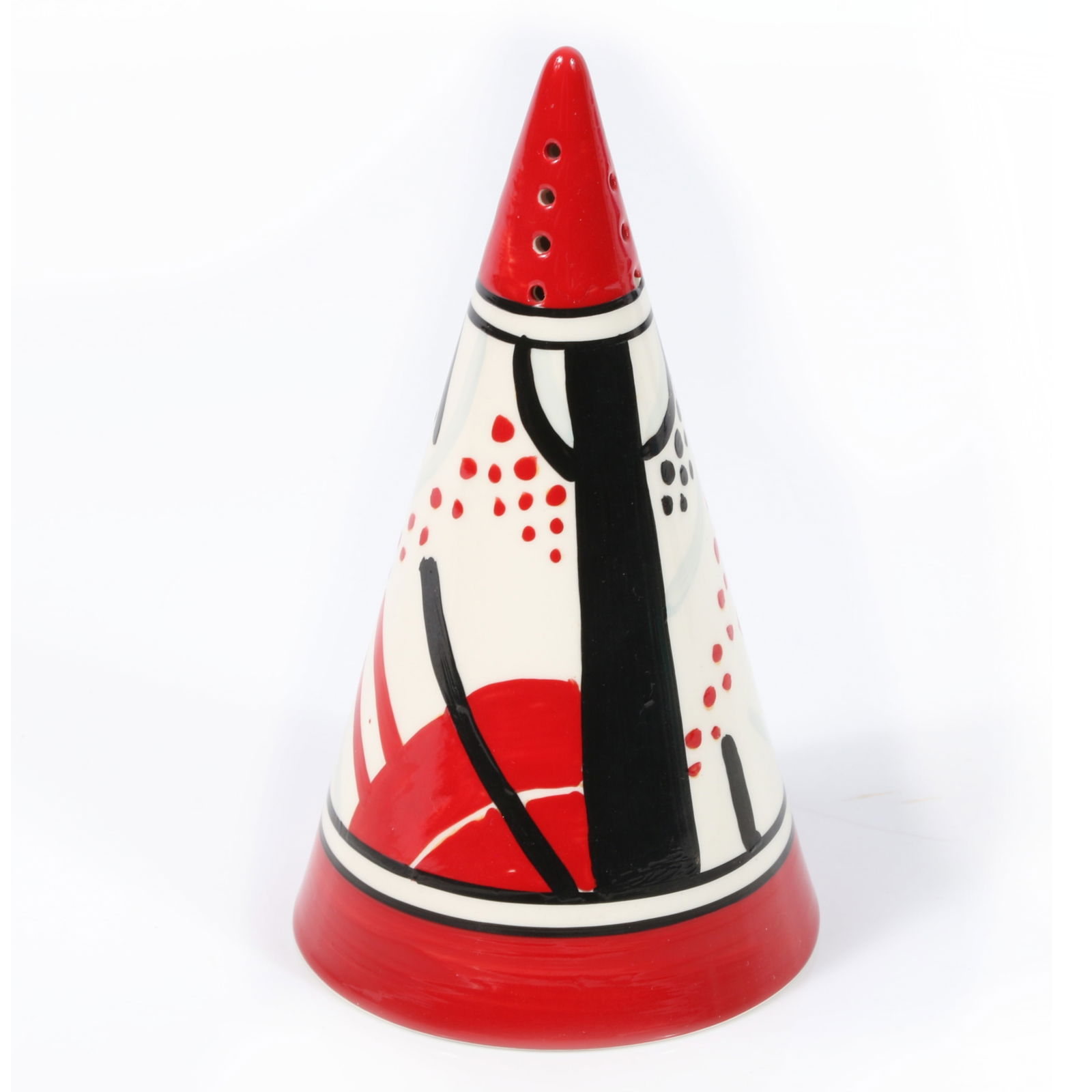 Clarice Cliff Bizarre Ware Wedgwood hand painted sugar shaker 5 1/2"H x 3"Diam.: Clarice Cliff Bizarre Ware Wedgwood hand painted sugar shaker 5 1/2"H x 3"Diam.
