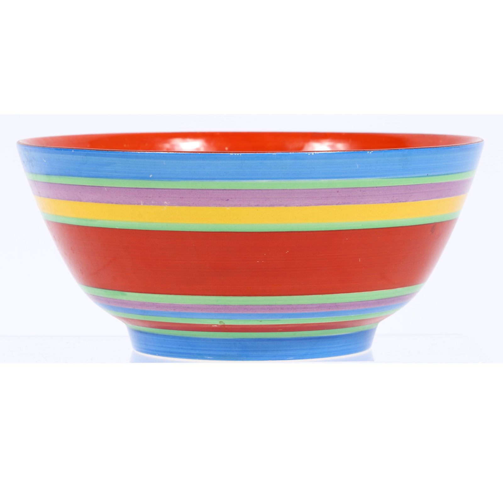 Clarice Cliff Honeyglaze Royal Staffordshire Pottery hand painted serving bowl with multicolor: Clarice Cliff Honeyglaze Royal Staffordshire Pottery hand painted serving bowl with multicolor stripes 3 5/8?H x 8?Diam.