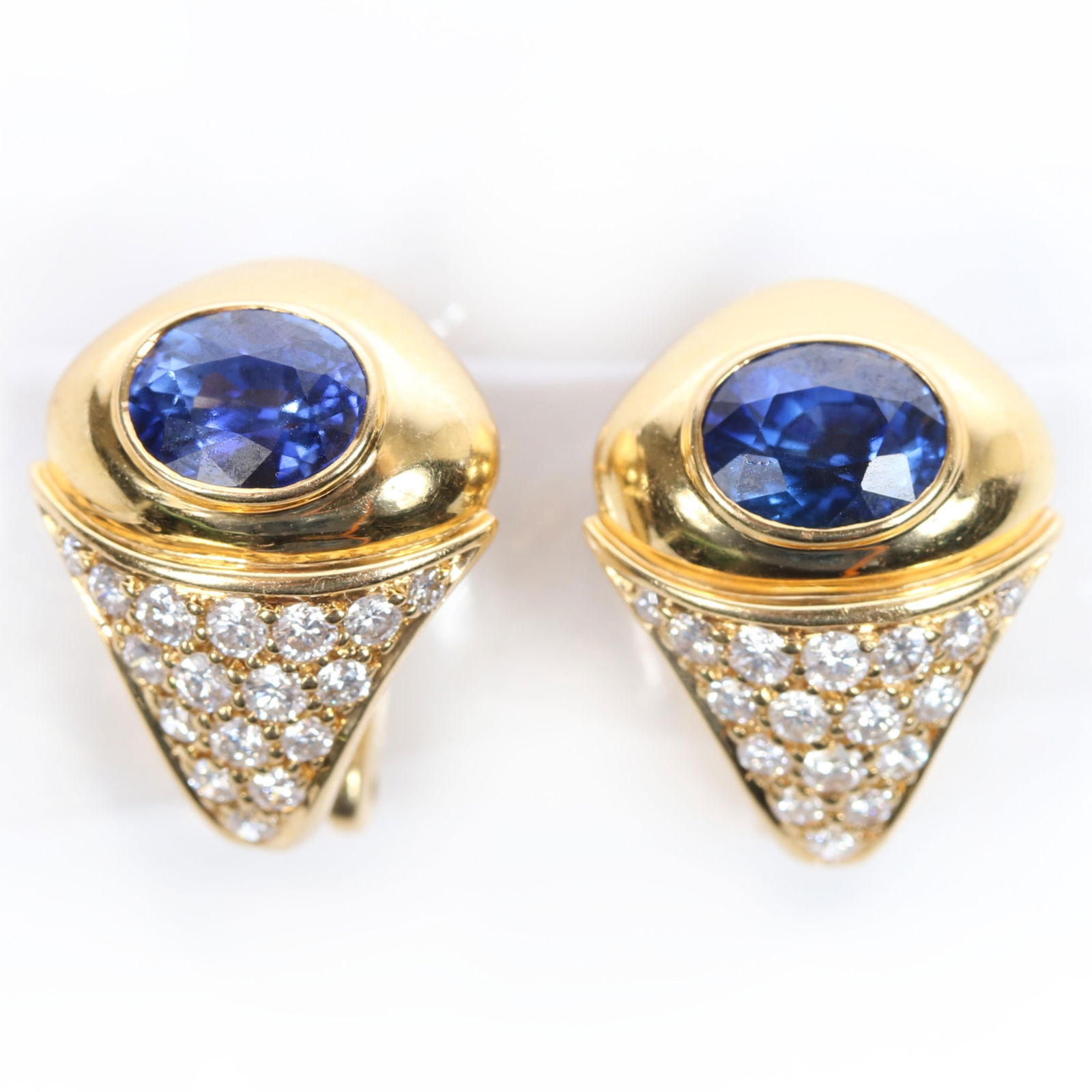 Estate 18k designer yellow gold pierced huggie earrings with oval cut natural blue sapphires and (1 of 4)