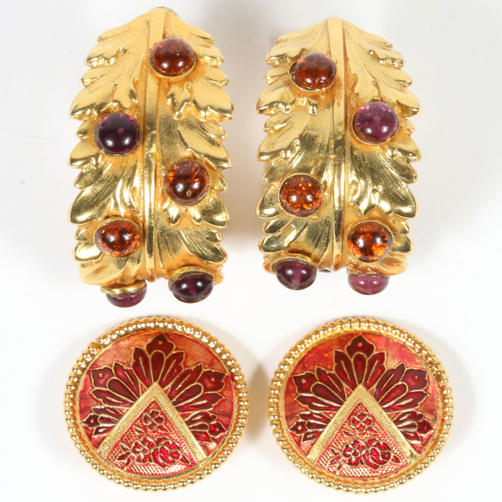 Dominique Aurientis Paris designer earrings including dimensional leaf earrings with purple and (1 of 9)