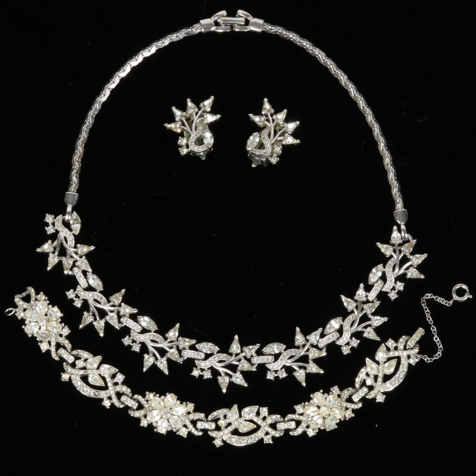 Pennino floral spray rhinestone crystal necklace with matching earrings and complementary floral (1 of 9)