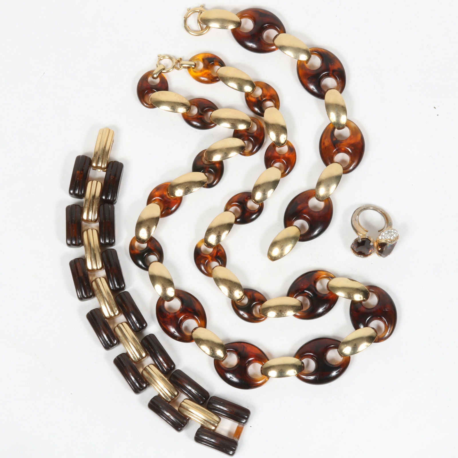 Napier faux tortoise shell necklace with matching bracelet, Napier panel bracelet, and KJL citrine (1 of 10)