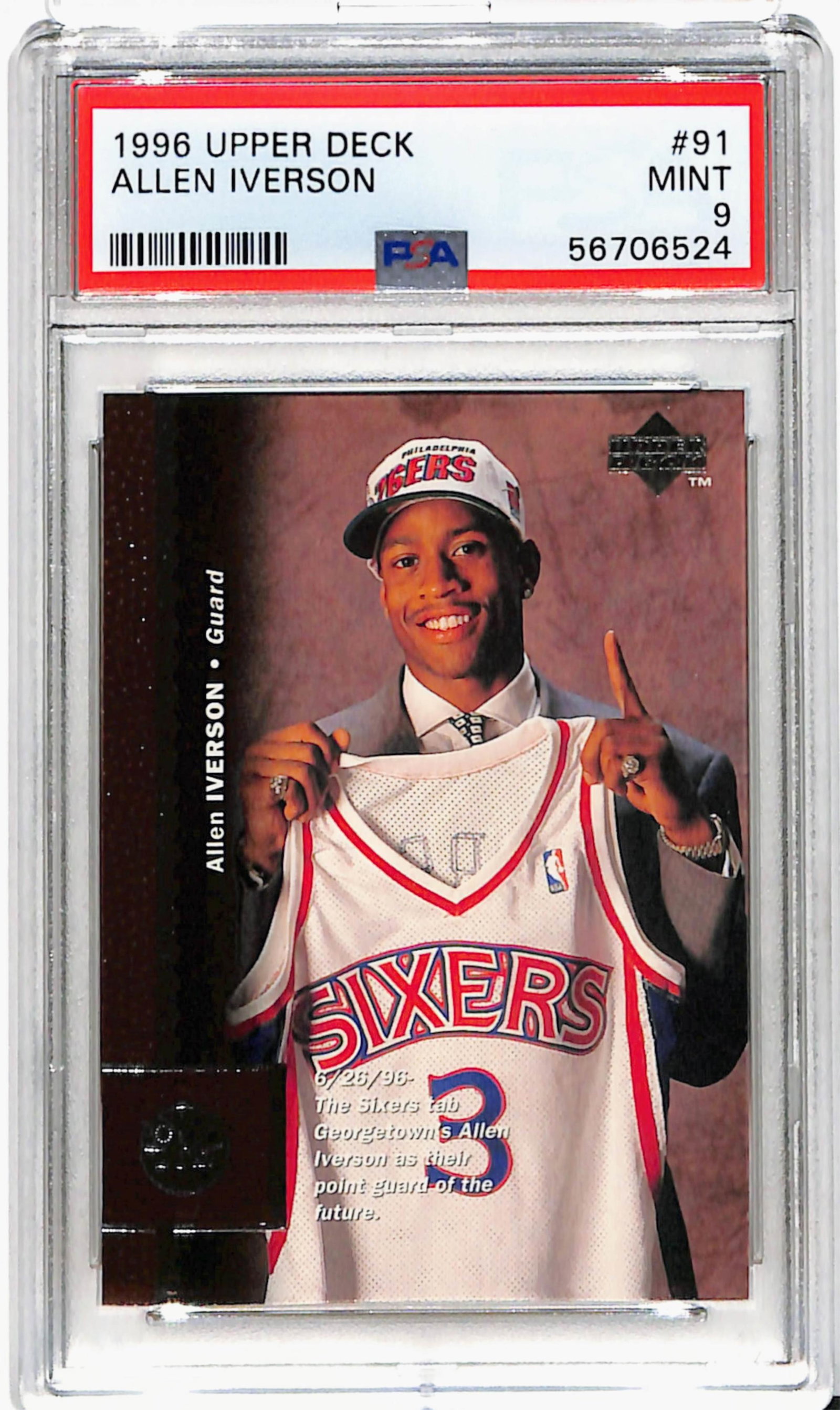 1996 Upper Deck Allen Iverson Rookie #91 PSA 9 Mint (1 of 2)