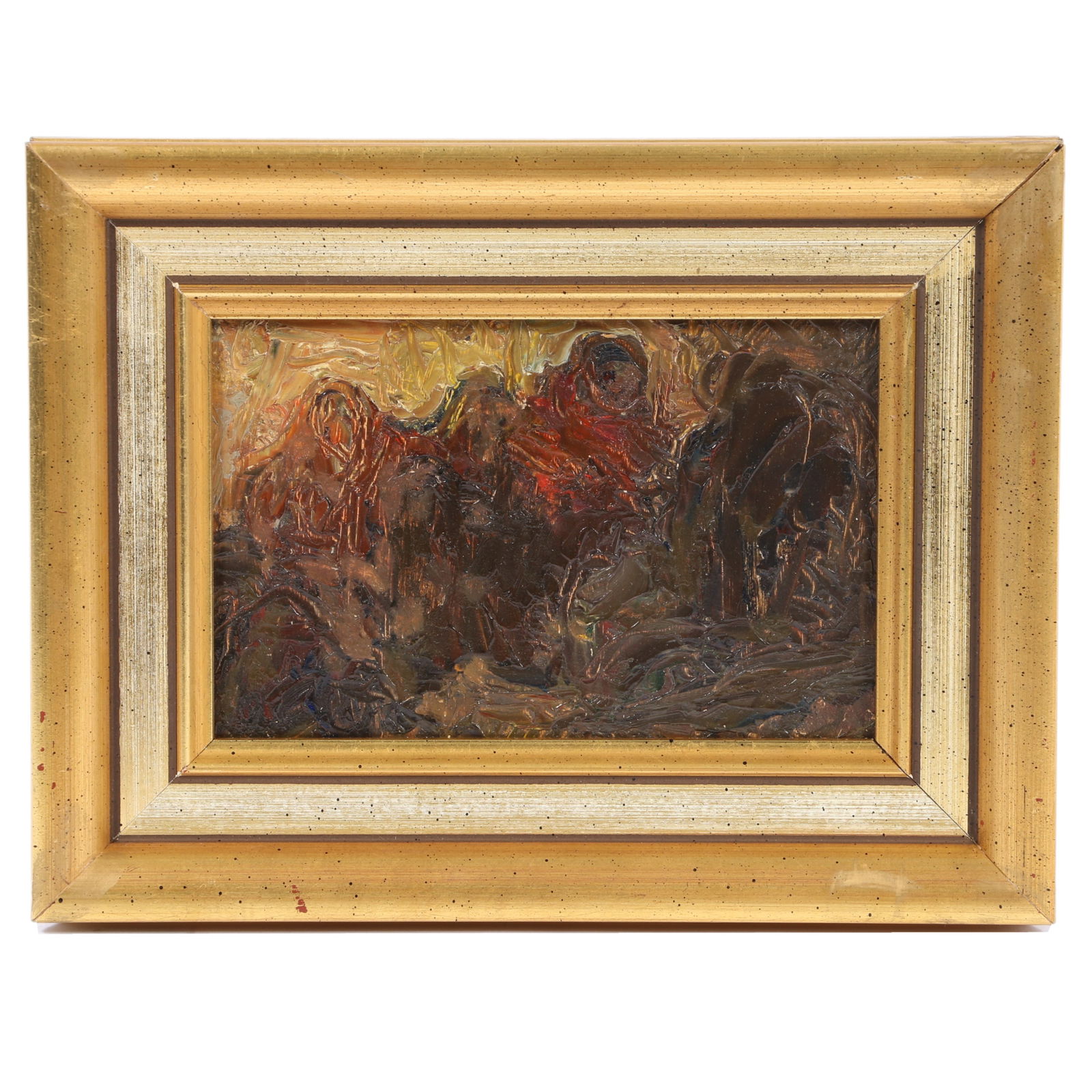 Eugene Higgins, American (1874-1958), figures and animals in a landscape, oil on canvas, 3 1/2"H x 5 (1 of 6)