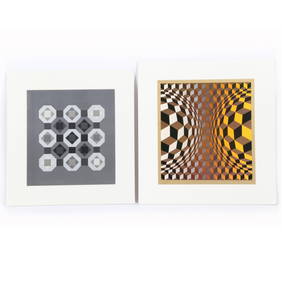 Victor Vasarely, France/Hungary (1906-1997), two op art prints, serigraph (gray, black, and silver), (1 of 6)