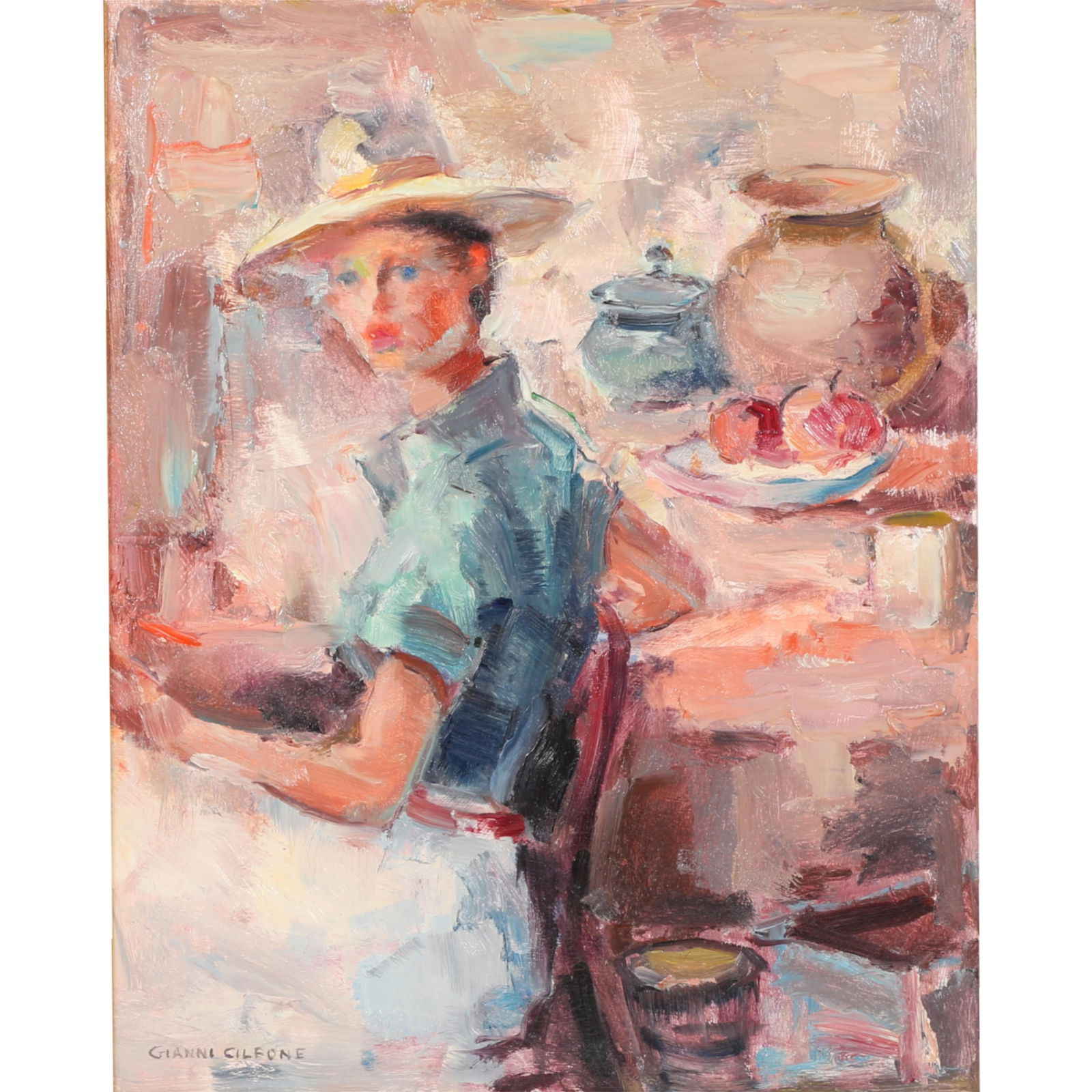 Gianni Cilfone, American / Italian (1908 - 1992), Figure with Still Life, oil on board, 19 1/2"H x (1 of 9)