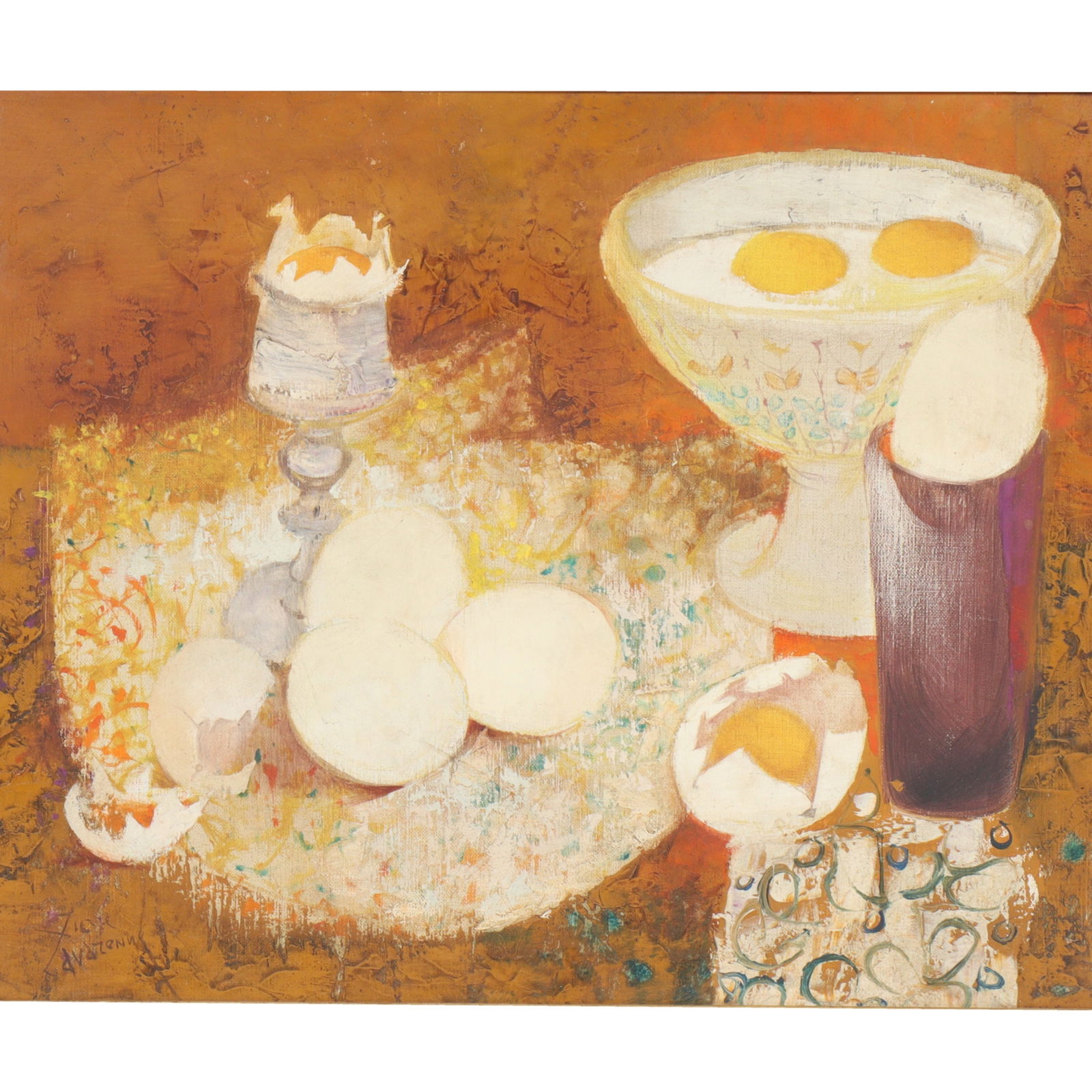 Pierre Lavarenne, French (b.1928), Nature Morte Dux Oeufs, still life with eggs, oil on canvas, 14 (1 of 10)