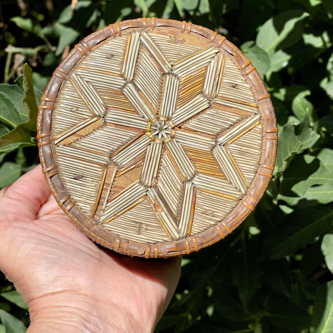 Great Lakes Birch Bark Porcupine Quill box 3 1/4" high, 4 1/2" diameter (1 of 8)