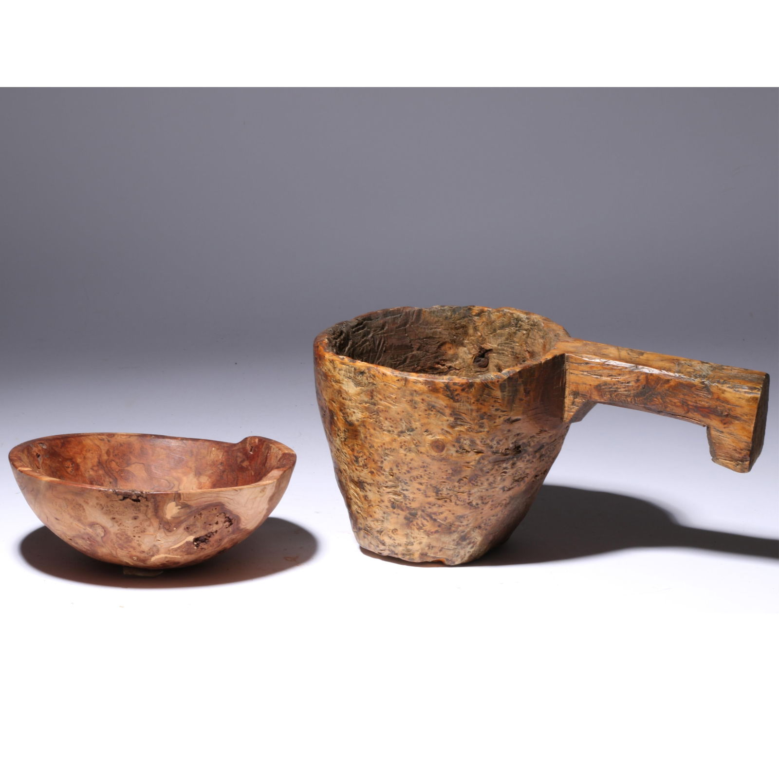 Wood Burl Bowl and Scoop Item 1: 7 1/4" diameter, 3" high, Item 2: 6" diameter bowl, 11 1/2" long (1 of 11)