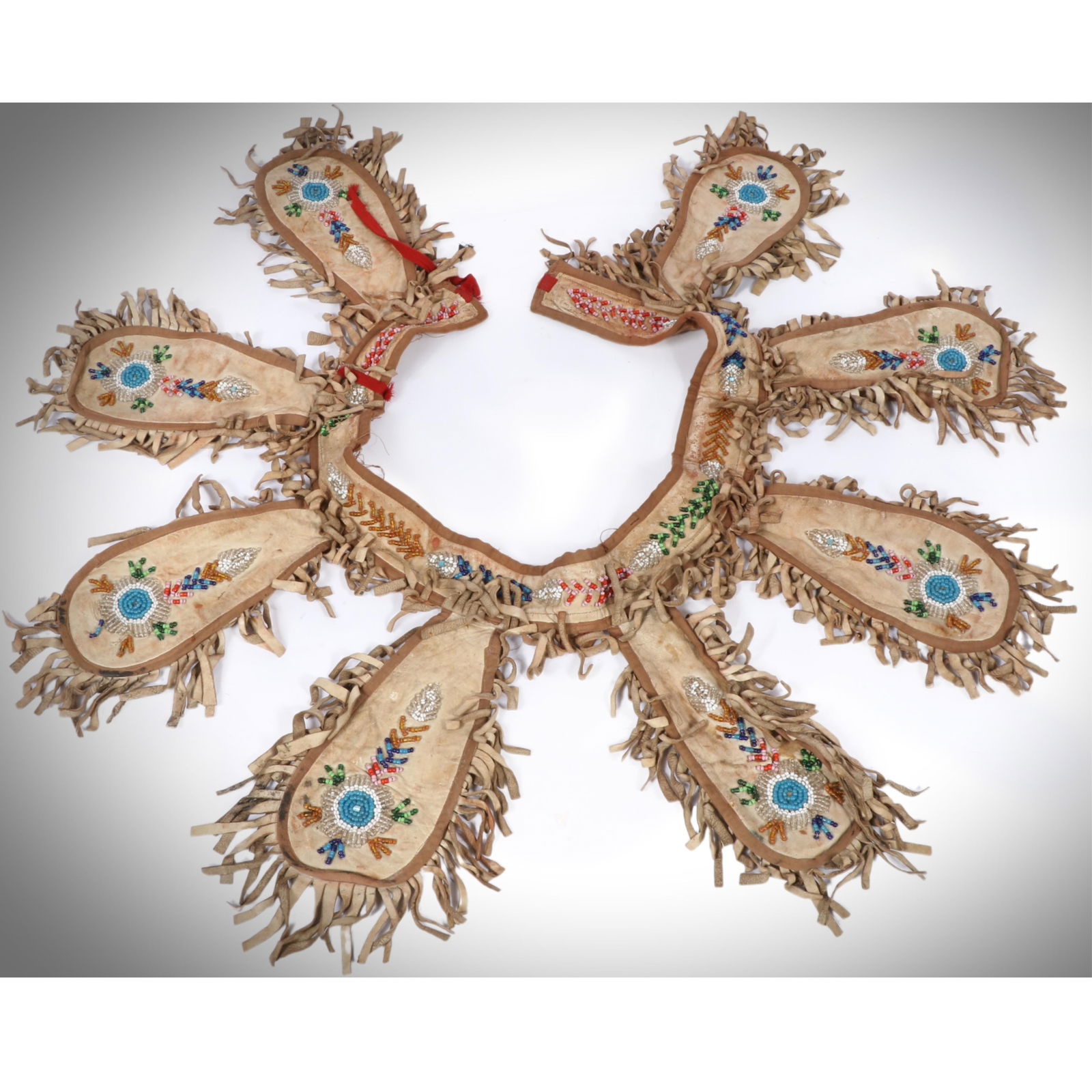 Iroquois Leather Beaded Ceremonial Dance Apron, antique, ca. 1900 12" high x 40" long, (belt is 2 (1 of 20)