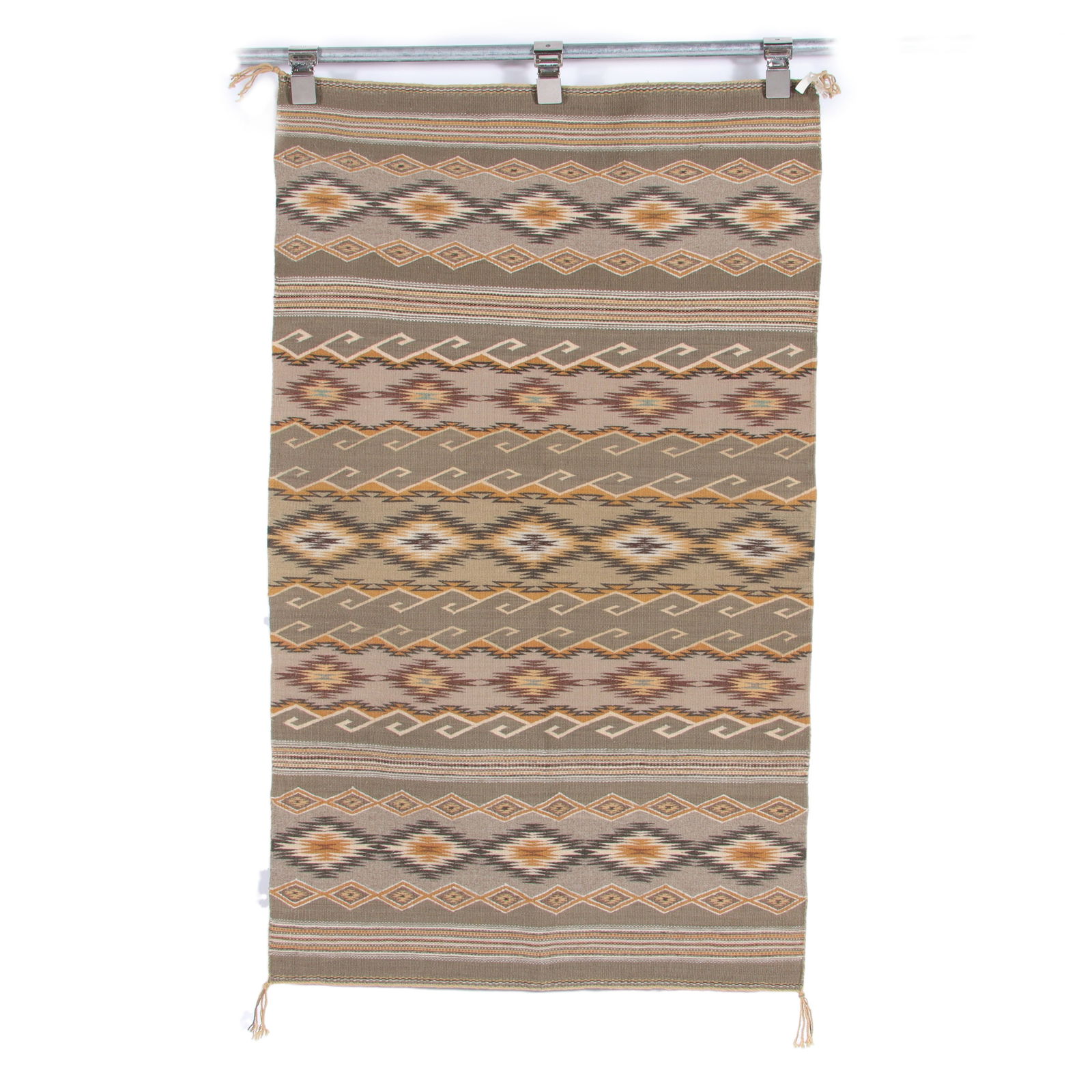 Navajo banded weaving rug with multi color diamonds, mid 20th century. 29 1/4"H x 47 1/4"W (1 of 7)