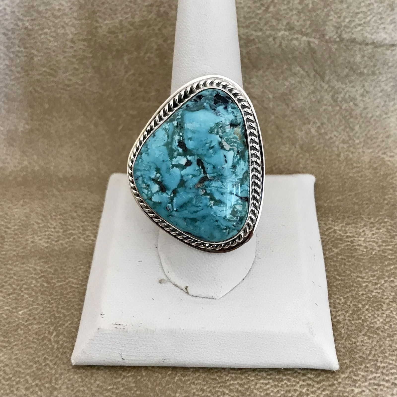 Lyle Piaso Blue Diamond Mine Turquoise ring by Lyle Piaso, Navajo, Ring size: 9 1/2, Top design:1 (1 of 5)