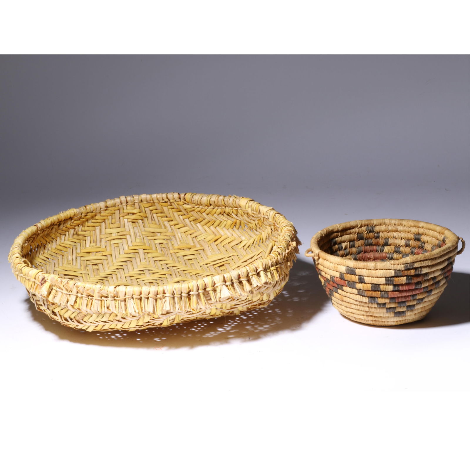 Two Hopi baskets Basket 1: 3 1/2" high x 6 1/2" diameter, Basket 2: 3 1/2" high x 12" diameter (1 of 14)