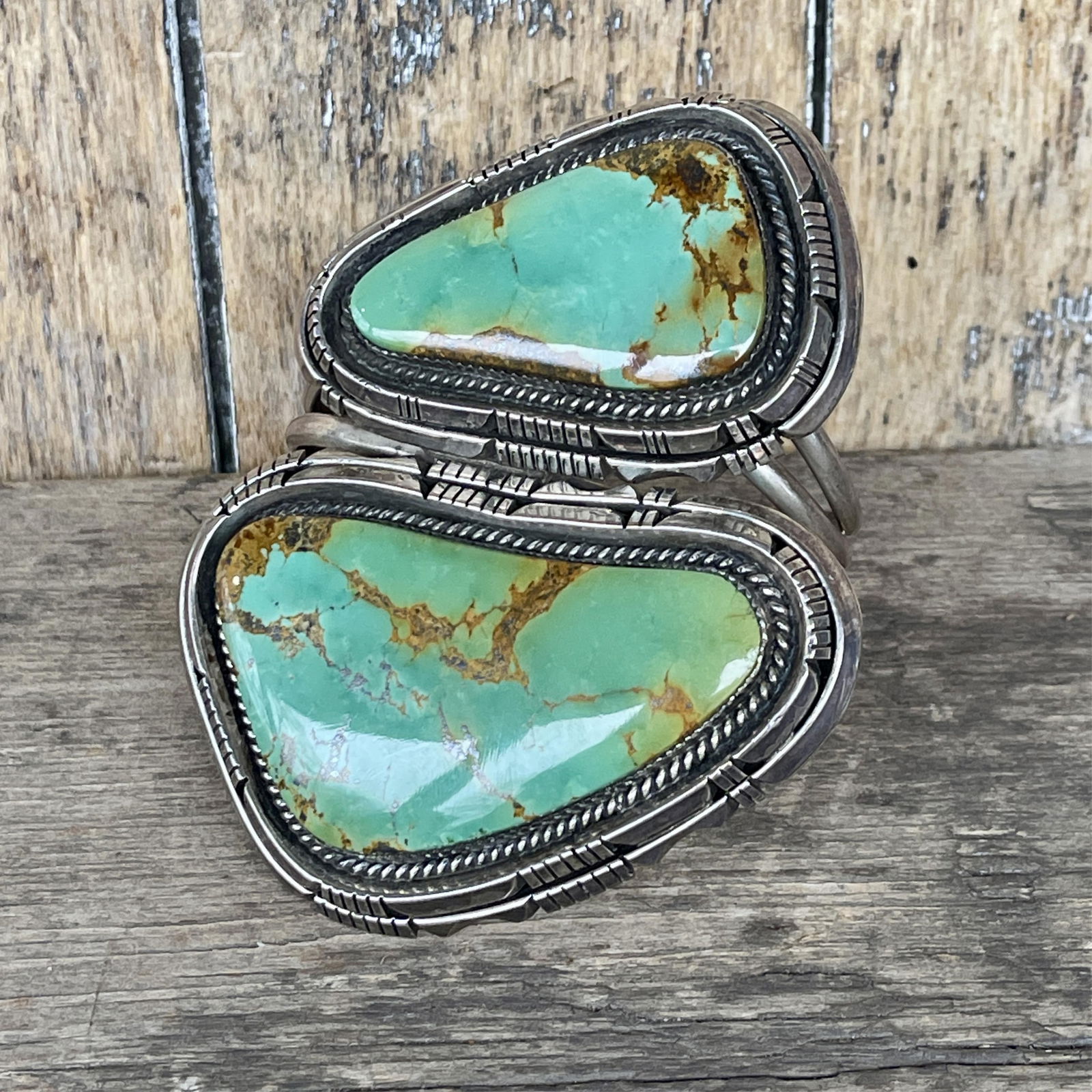 Large Vintage Green Turquoise Cuff by artist Rita Touchine, Navajo Size: 5 7/8" inside wrist + 1 (1 of 7)