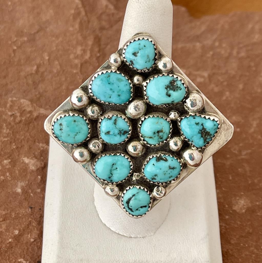 Darlene Begay Large Contemporary Genuine Turquoise Diamond-shape Ring, Size: Ring size 8 1/2, Design (1 of 3)