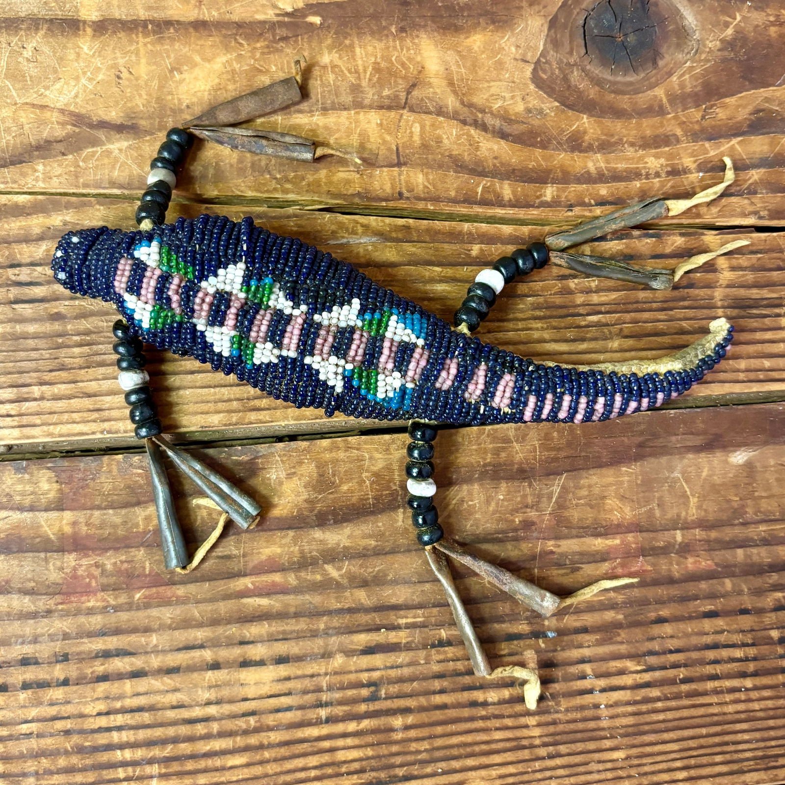 2 Northern Plains Beaded Lizard Umbilical Fetishes Lizard 1: 7" long x 7" wide x 1/2" deep, Lizard (1 of 6)