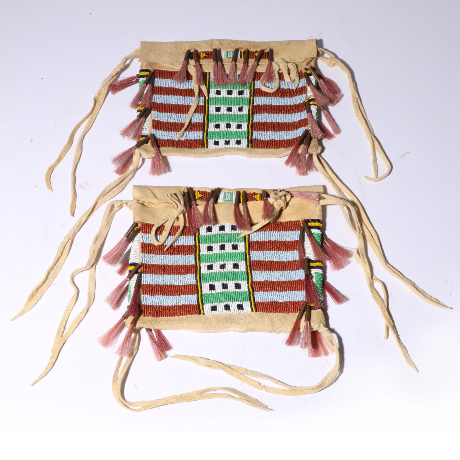 Set of Beaded Brain-tanned Leather Tipi Bags, ca. early 1900s 6 1/2" long x 8' wide (1 of 8)