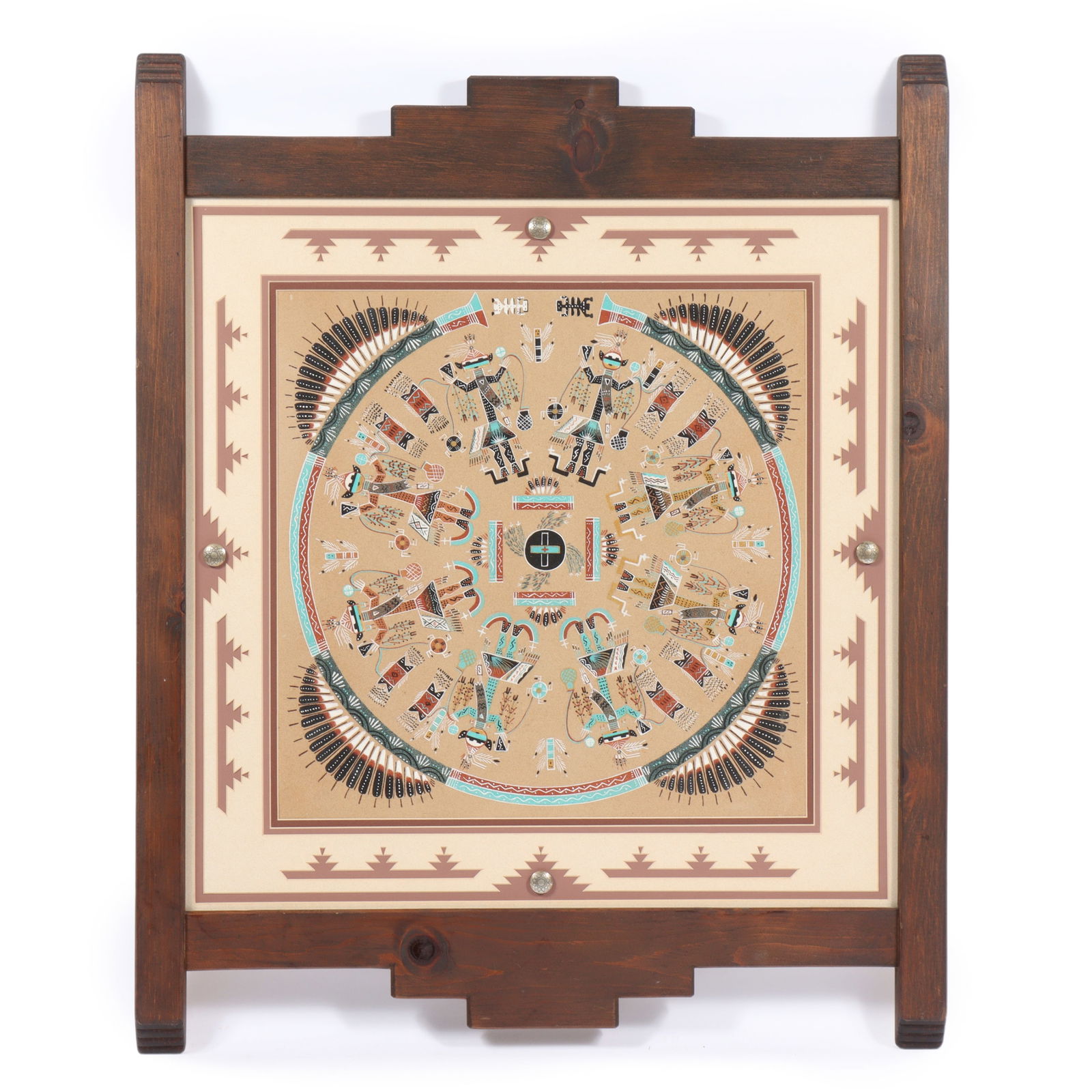 Alberta Tsosie Chester Begay, Arizona , Sky People, sand painting, 17 1/2"H x 17 1/2"W(sight), 33"H (1 of 9)