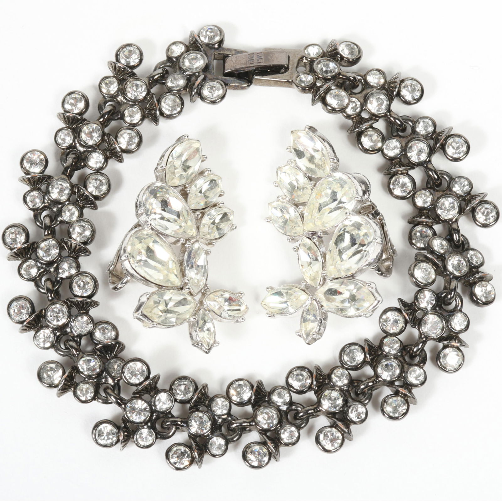 Givenchy costume jewelry 2pc group: Designer Couture Jeweled Bracelet and Sparkling Rhinestone (1 of 7)