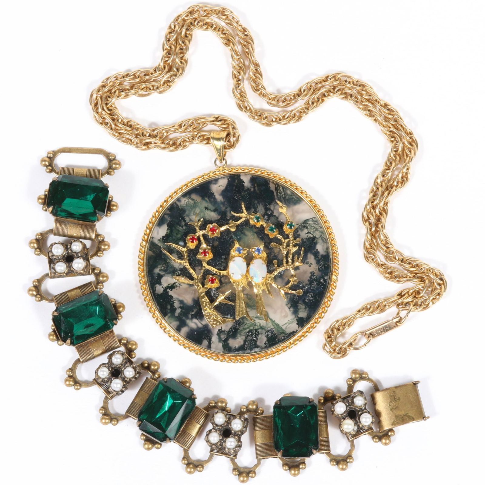 Hobe double-sided Asian style medallion pendant gemstone necklace with opal bellied birds, and (1 of 7)