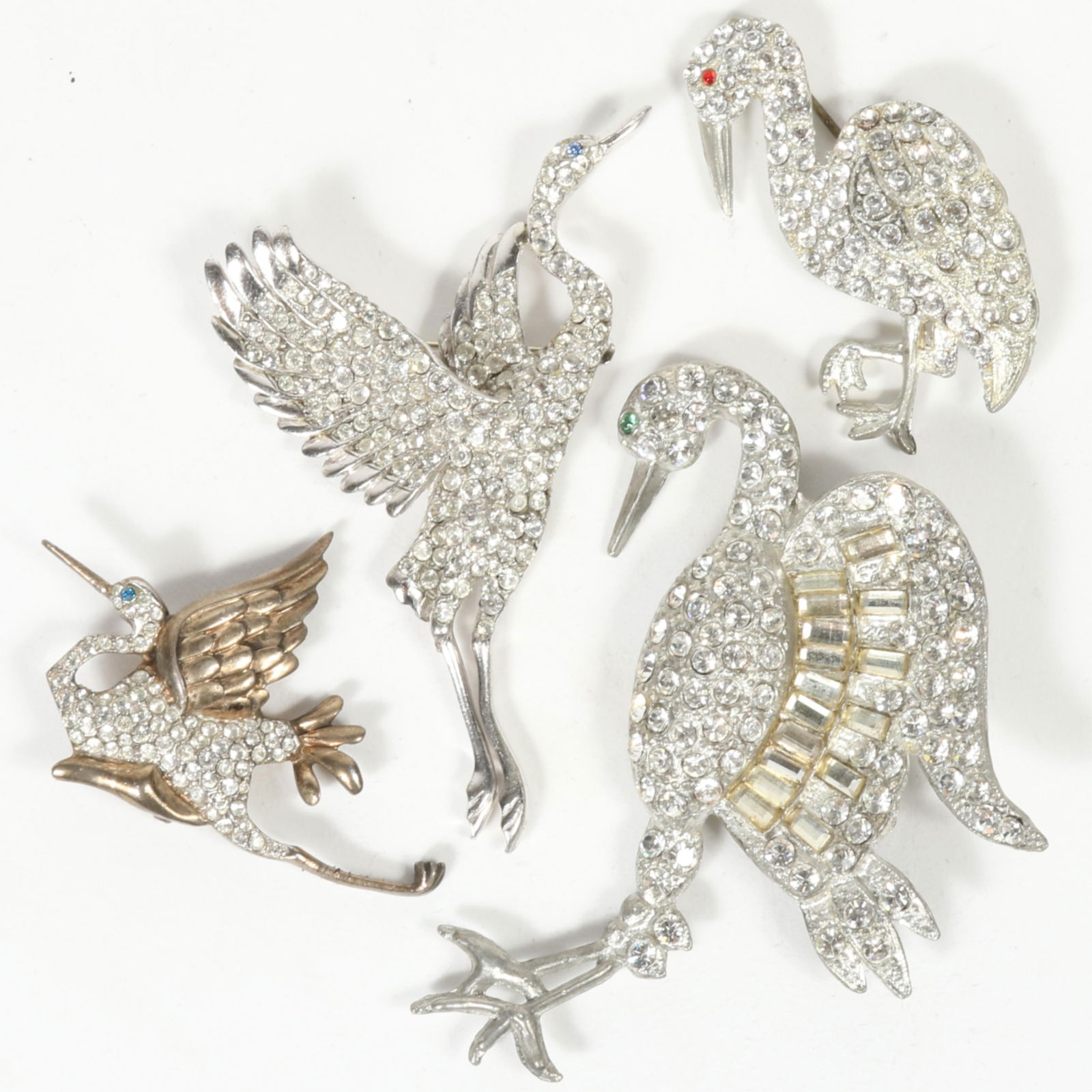 Vintage 4pc Retro / Art Deco diamante and pave rhinestone crystal bird brooch group with vermeil (1 of 8)