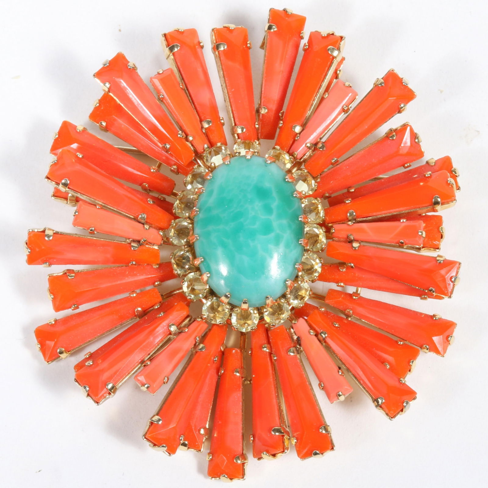 Schreiner Starburst Flower Ruffle book piece large dimensional coral colored keystone pendant/brooch (1 of 4)
