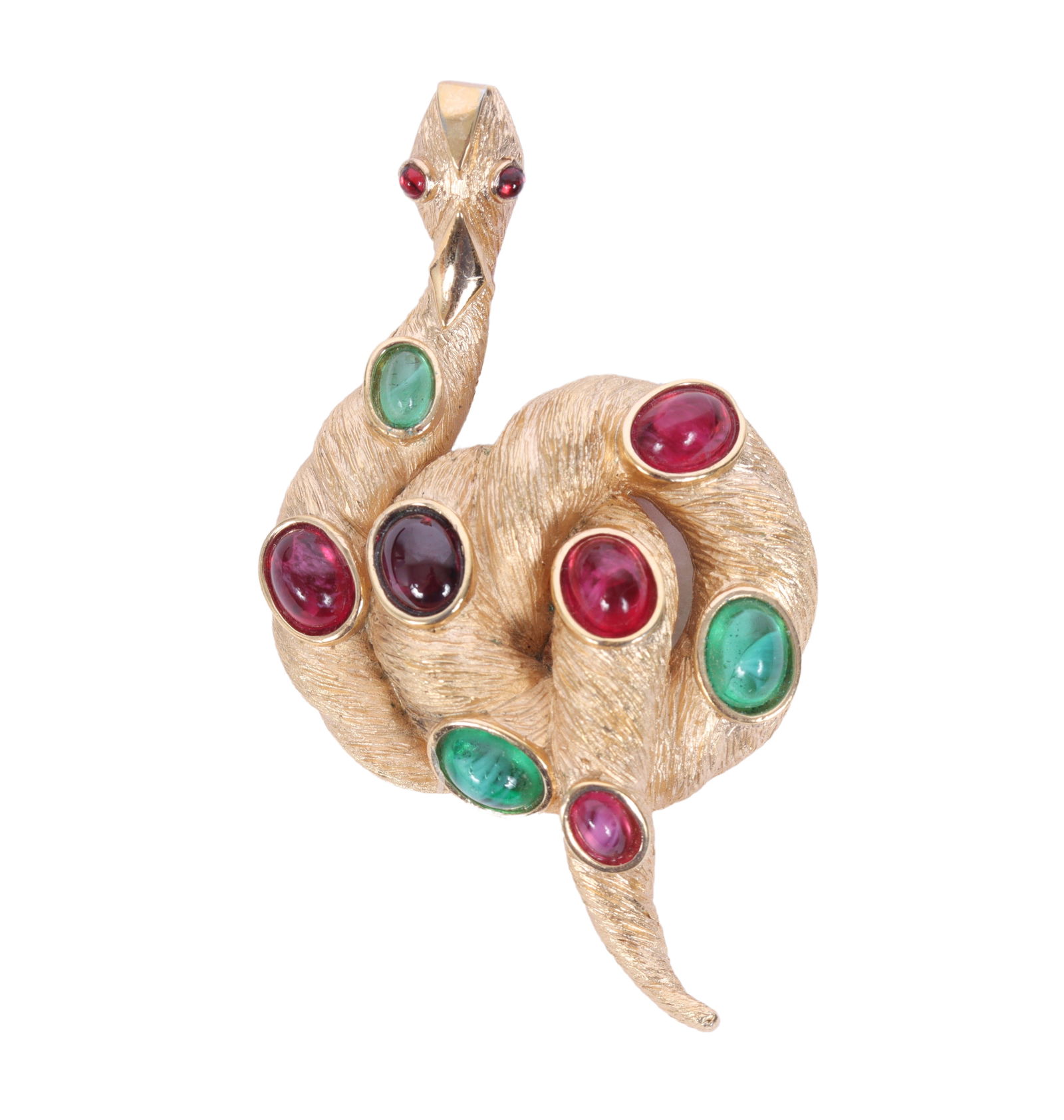 Crown Trifari Moghul Jewels of India snake figural brooch with green and red Gripoix glass (1 of 4)