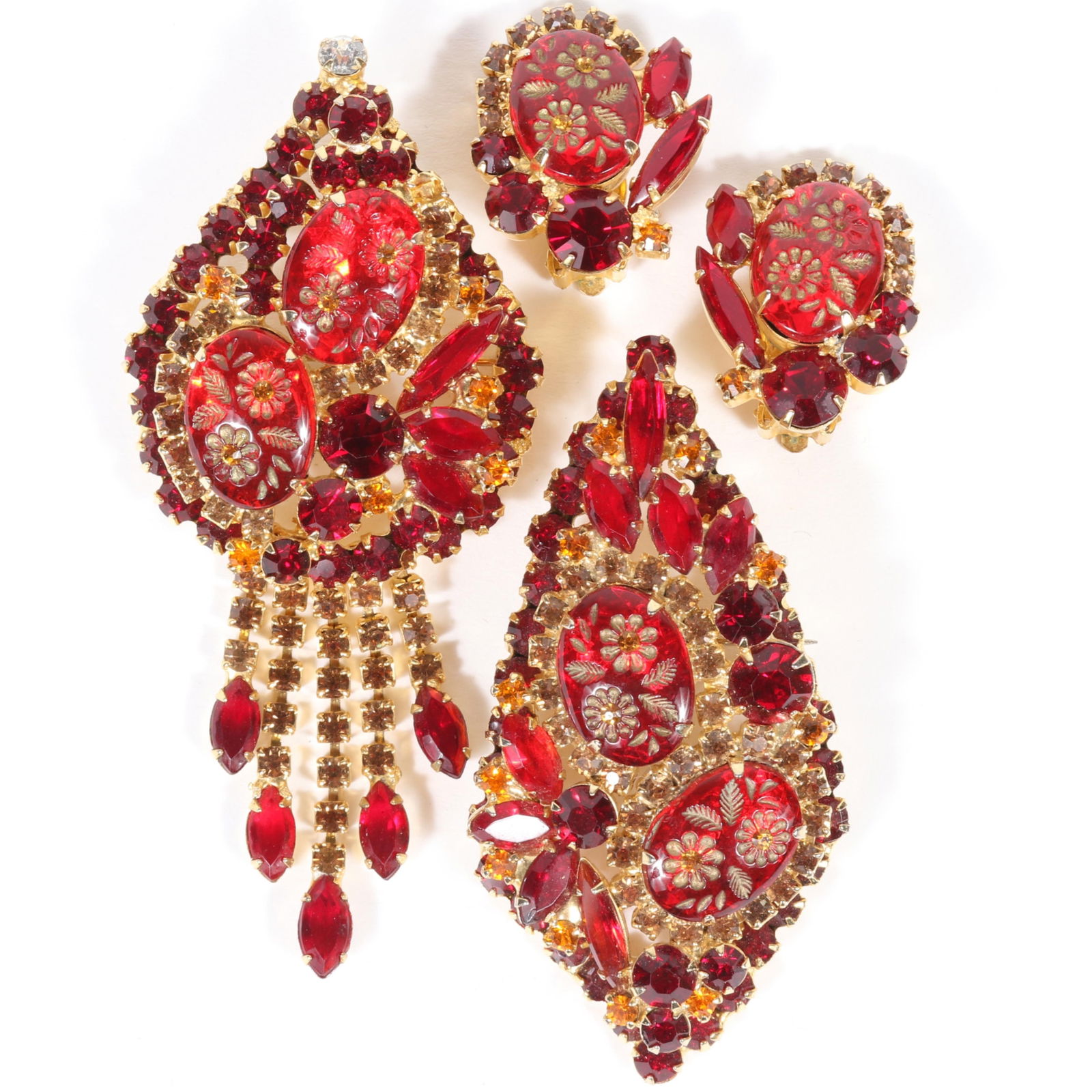 DeLizza & Elster Juliana ruby red etched intaglio hand painted flower multi-dimensional tiered (1 of 7)