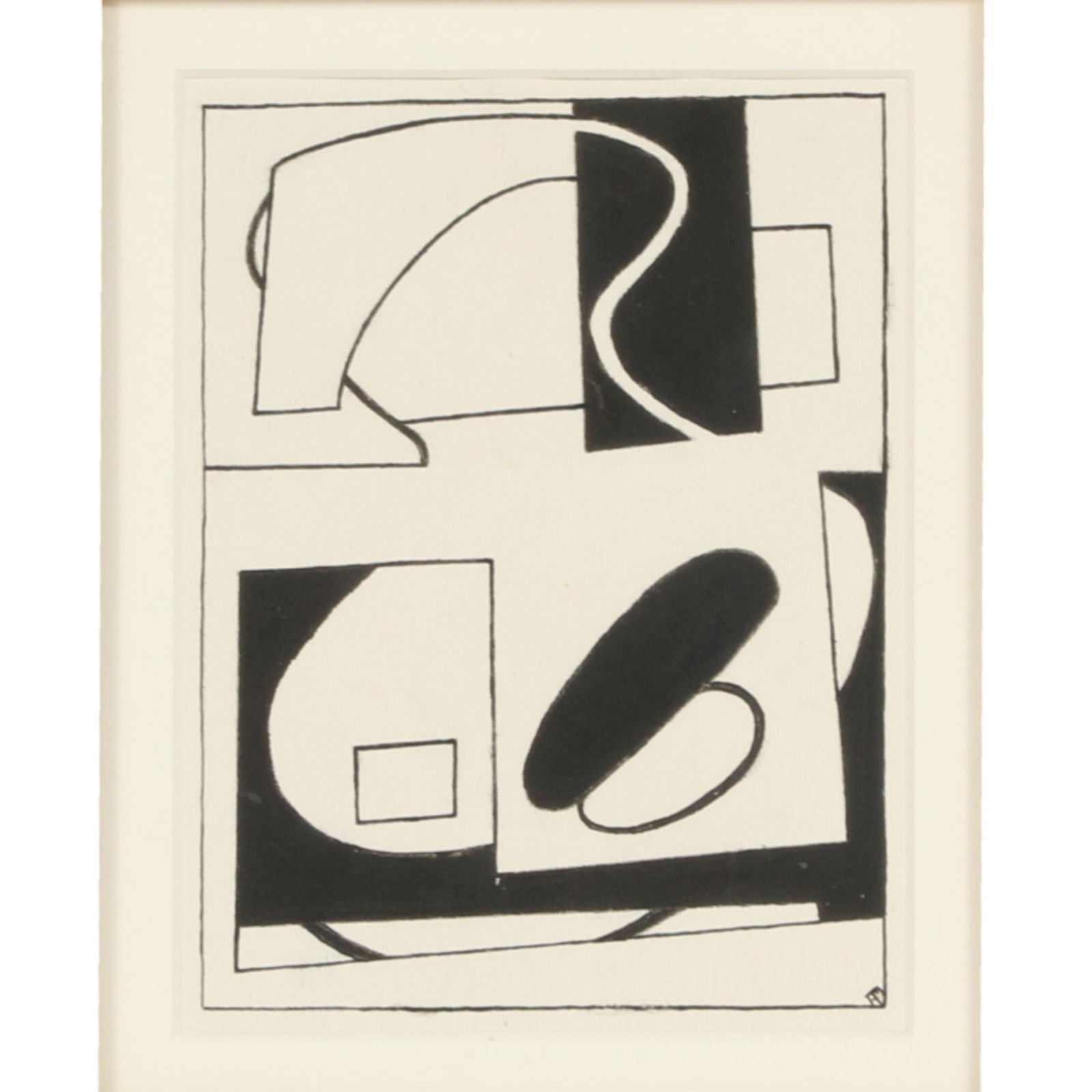 Alice Trumbull Mason, New York (1904-1971), untitled, 1942, ink on paper, 6 1/4"H x 4 3/4"W (sight),: Alice Trumbull Mason New York (1904-1971) untitled, 1942 ink on paper Initialed lower right. Washburn Gallery label verso. Biography from the Archives of askART: An abstract painter, Alice Mason was a