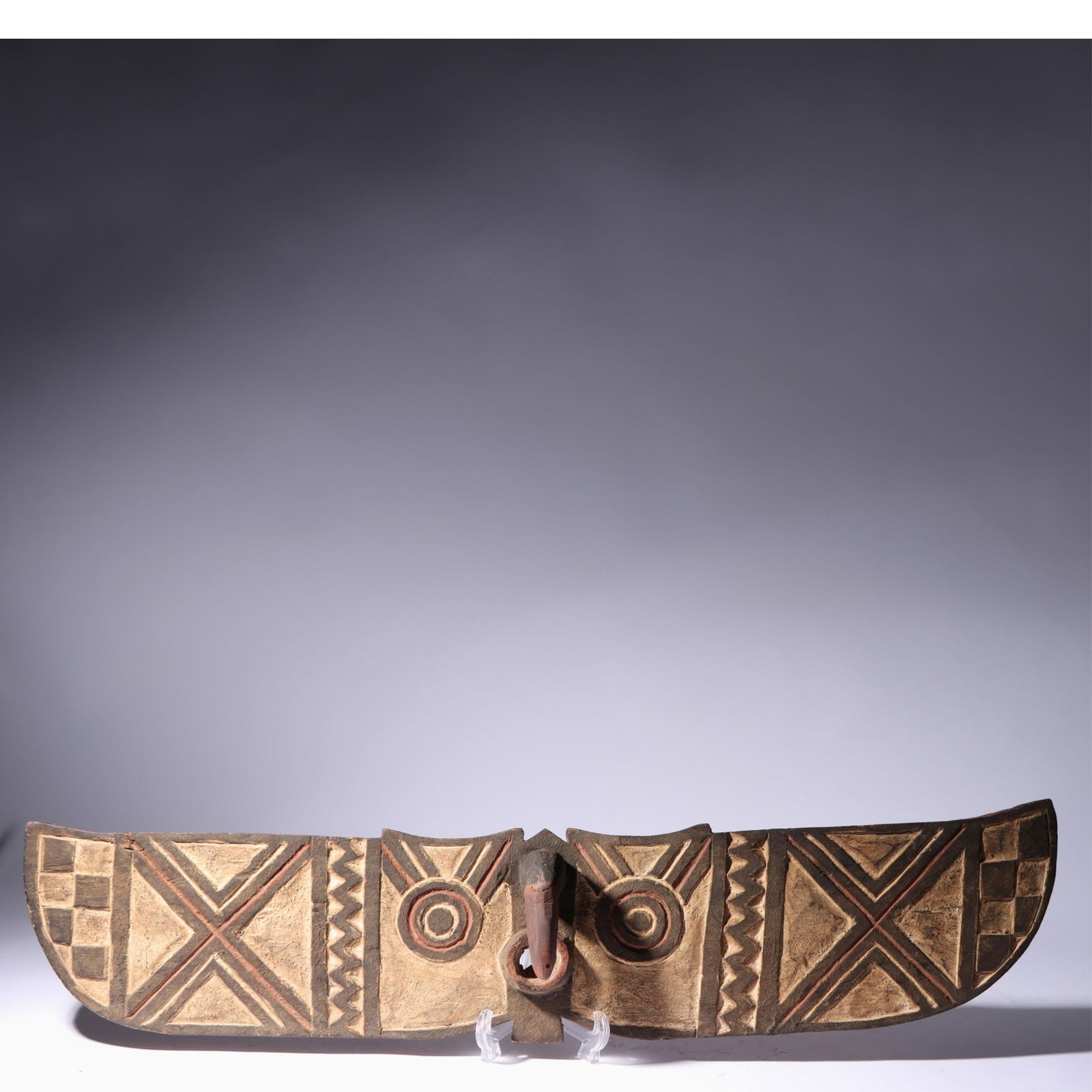 African Polychrome carved Bwa Butterfly plank mask, Burkina Faso. 37 1/2" x 6" x 8" (1 of 10)