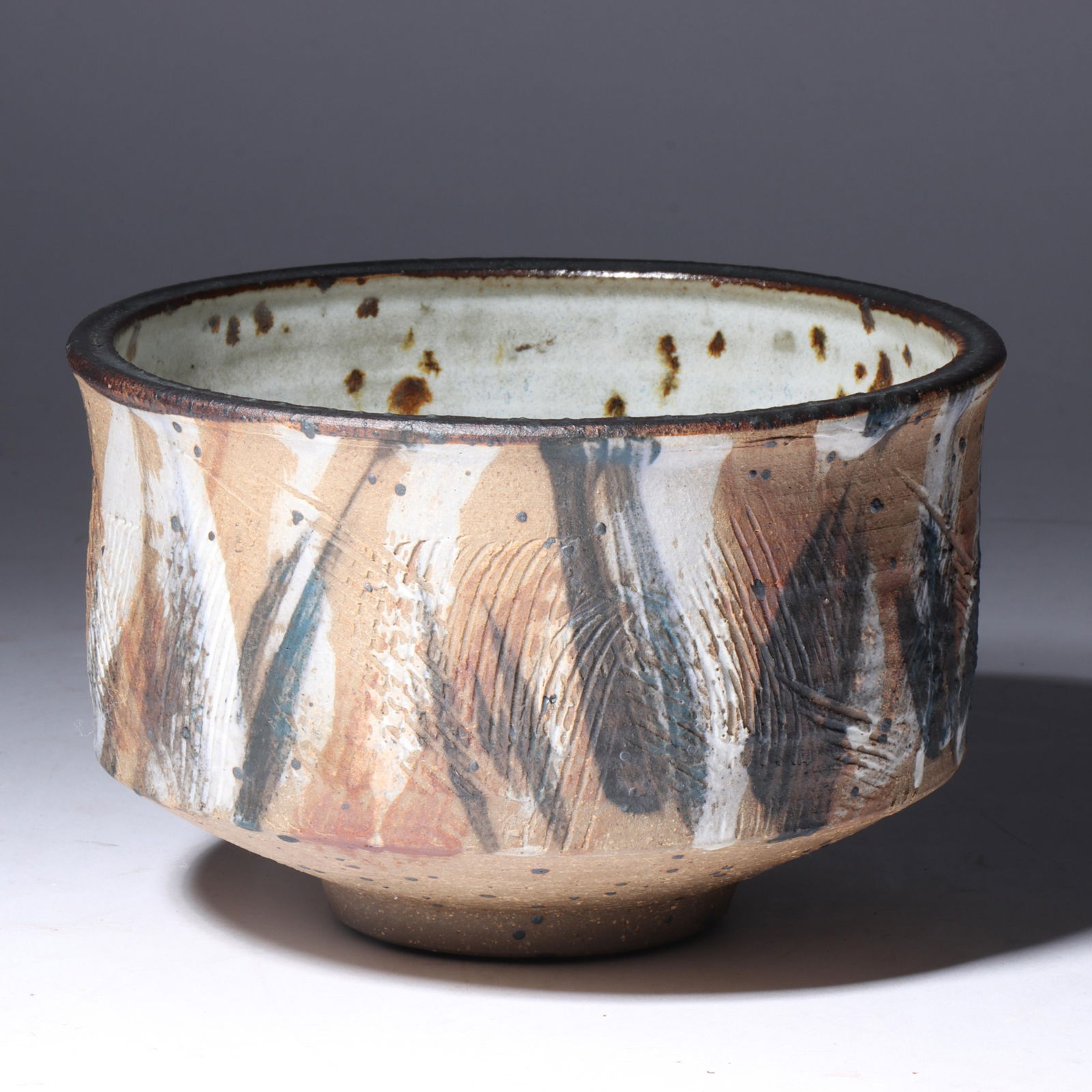 Vivika and Otto Heino (American, 20th century), art pottery bowl with incised design 4"H x 6"Diam. (1 of 7)