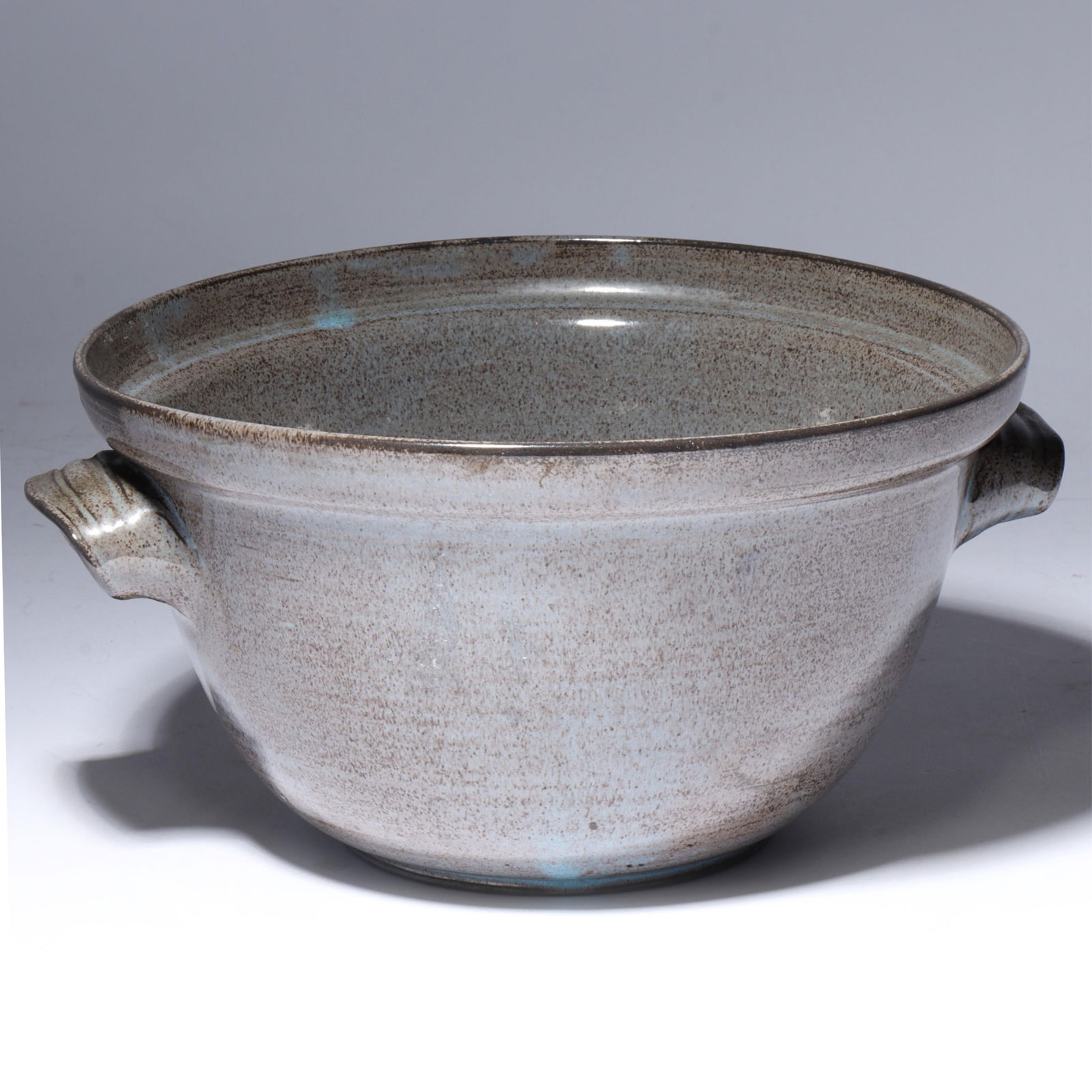 Edwin and Mary Scheier glazed art pottery bowl with handles 4 3/4"H x 10 1/4"Diam.: Edwin and Mary Scheier glazed art pottery bowl with handles Incised signature under base. Biography from Leland Little Auctions: Mary and Edwin Scheier were a married couple who worked collaboratively