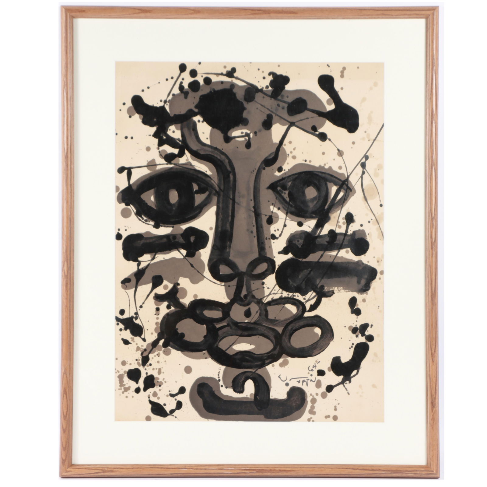 William Hopper, Indiana (1935-1997), abstract portrait, 1964, ink and gouache on paper, 24" x 17 (1 of 8)