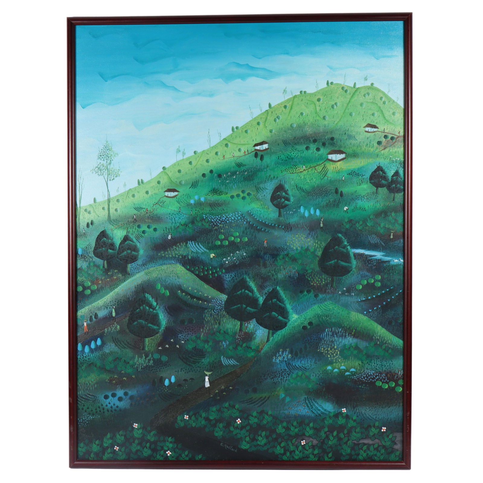 Evald Abelard, Haiti (20th/21st Century), hilly landscape with figures, oil on canvas, 39" x 29" (1 of 8)