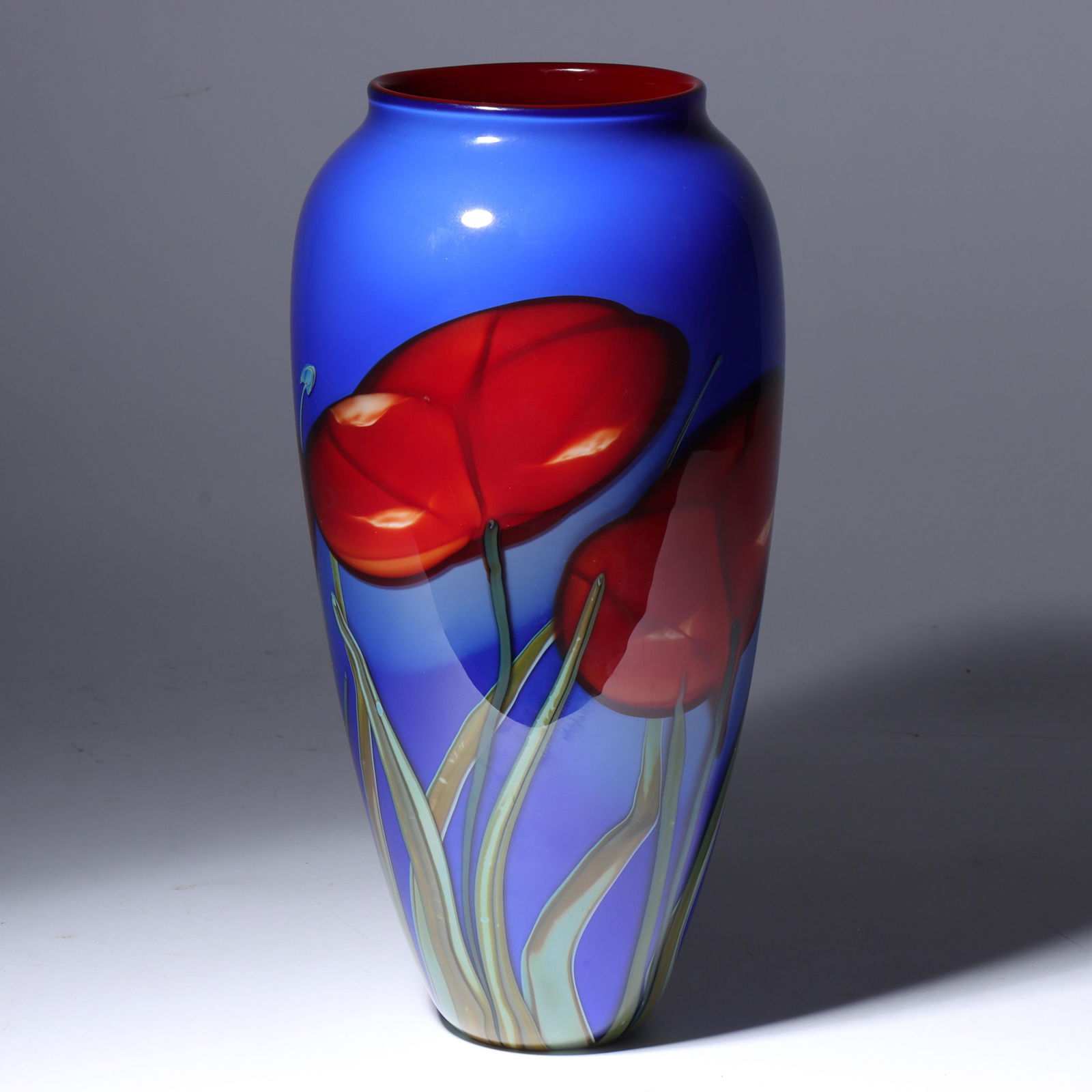 Richard Satava, California (b. 1950), Orient flume vase, art glass, 12 3/4"H x 6"Diam. (1 of 8)