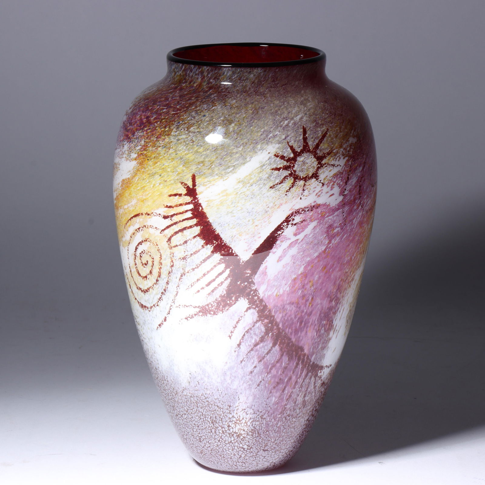 Richard Satava, California (b. 1950), petroglyph vase, 1995, art glass, 10"H x 6"Diam. (1 of 7)