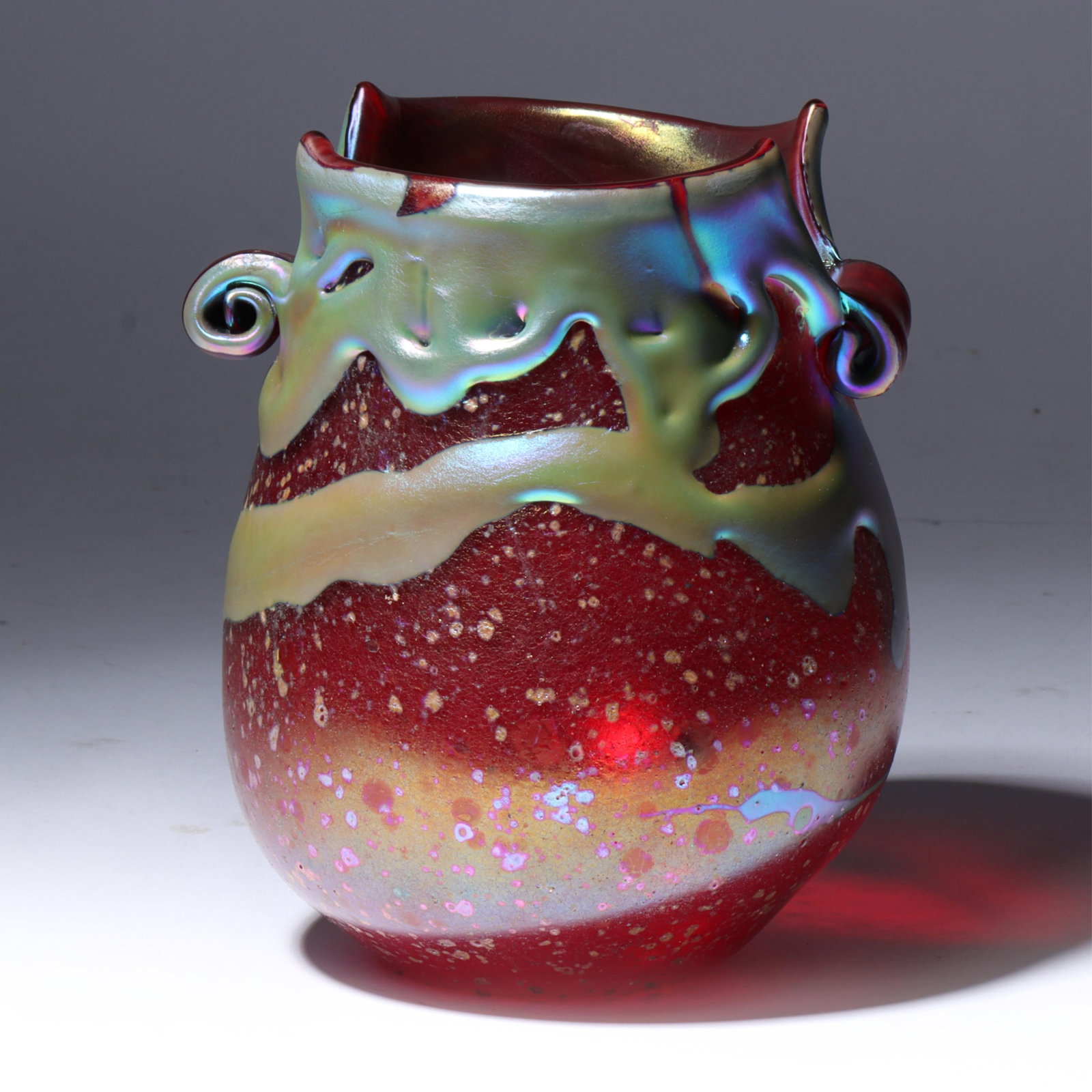 Charles Lotton, Illinois (1935-2021), Iridescent Blue Lava Vase, 2000, art glass, 6 3/4"H x 4 (1 of 10)