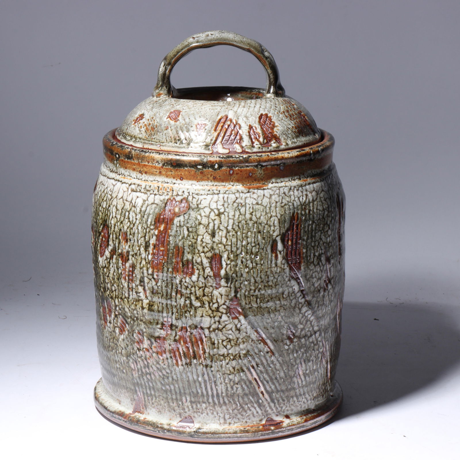 Barry Unitas Barnes, American (20th/21st century), art pottery lidded jar, 2009, stoneware, 13 1/4"H (1 of 10)