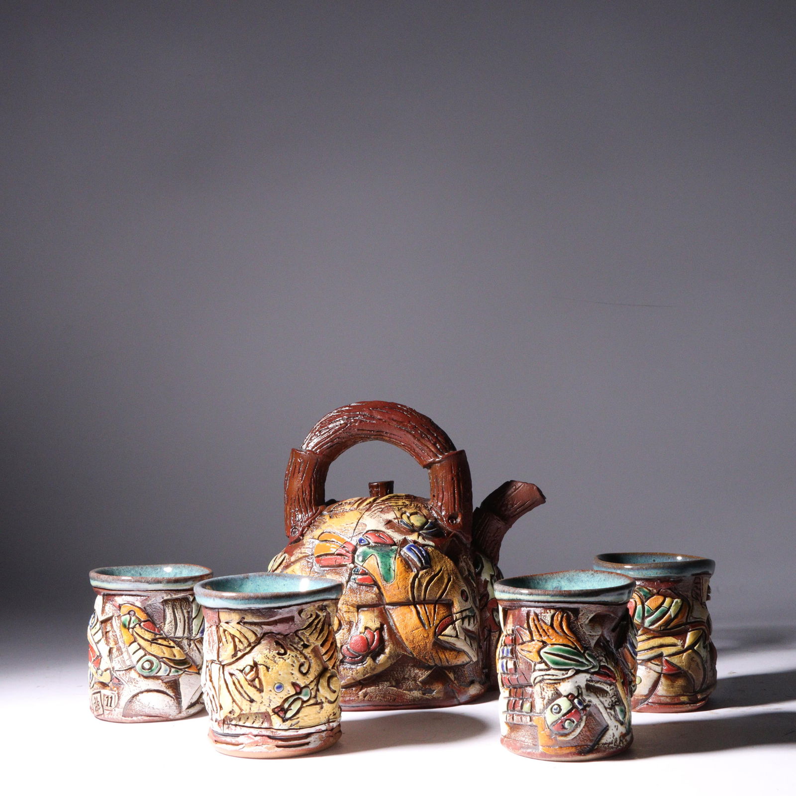 Barry Unitas Barnes, American (20th/21st century), art pottery teapot and 4 cups, 2010, 2011, 2013, (1 of 10)