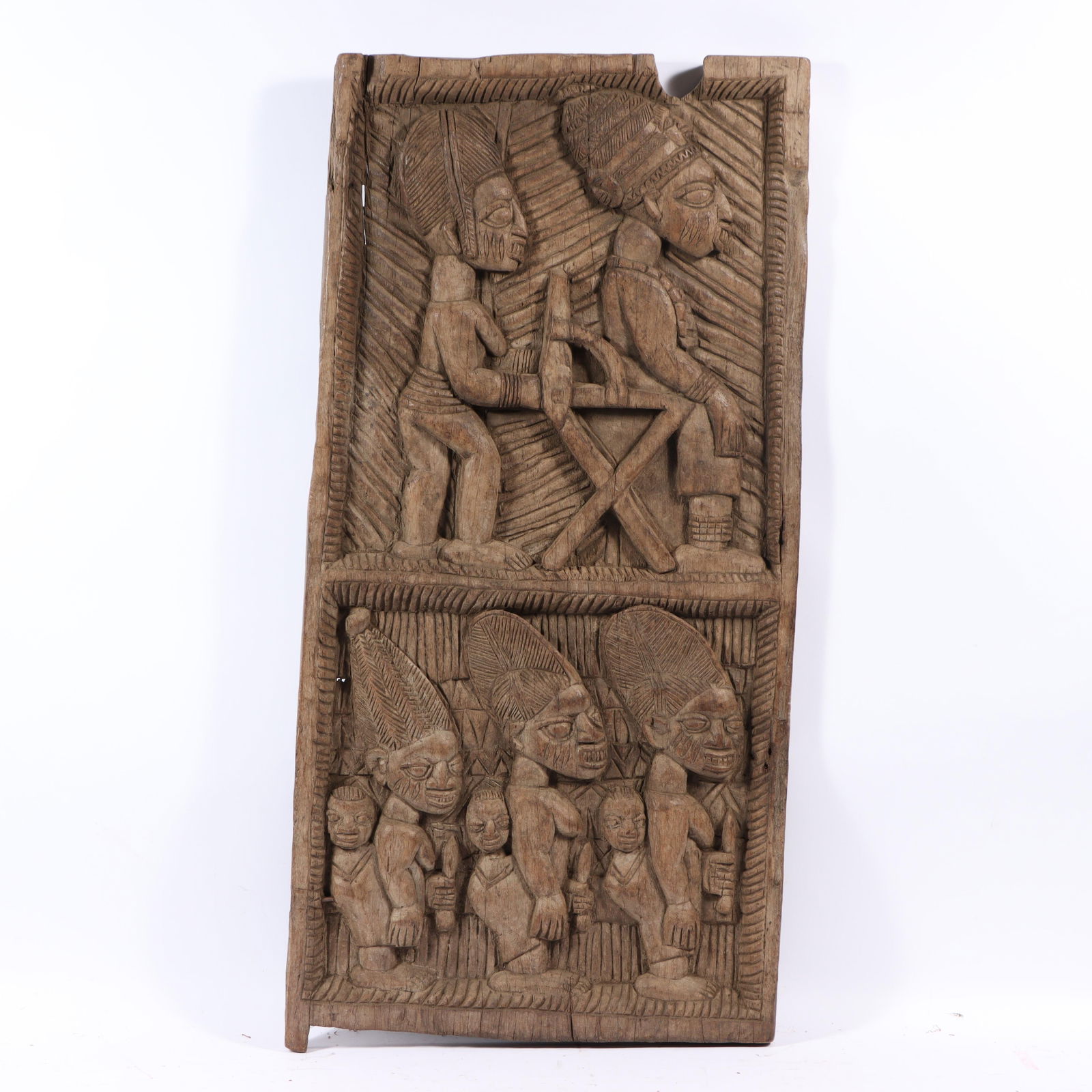 African Tribal Relief Carved Wood Panel granery door. 44"H x 21"W x 1 1/2"D (1 of 10)