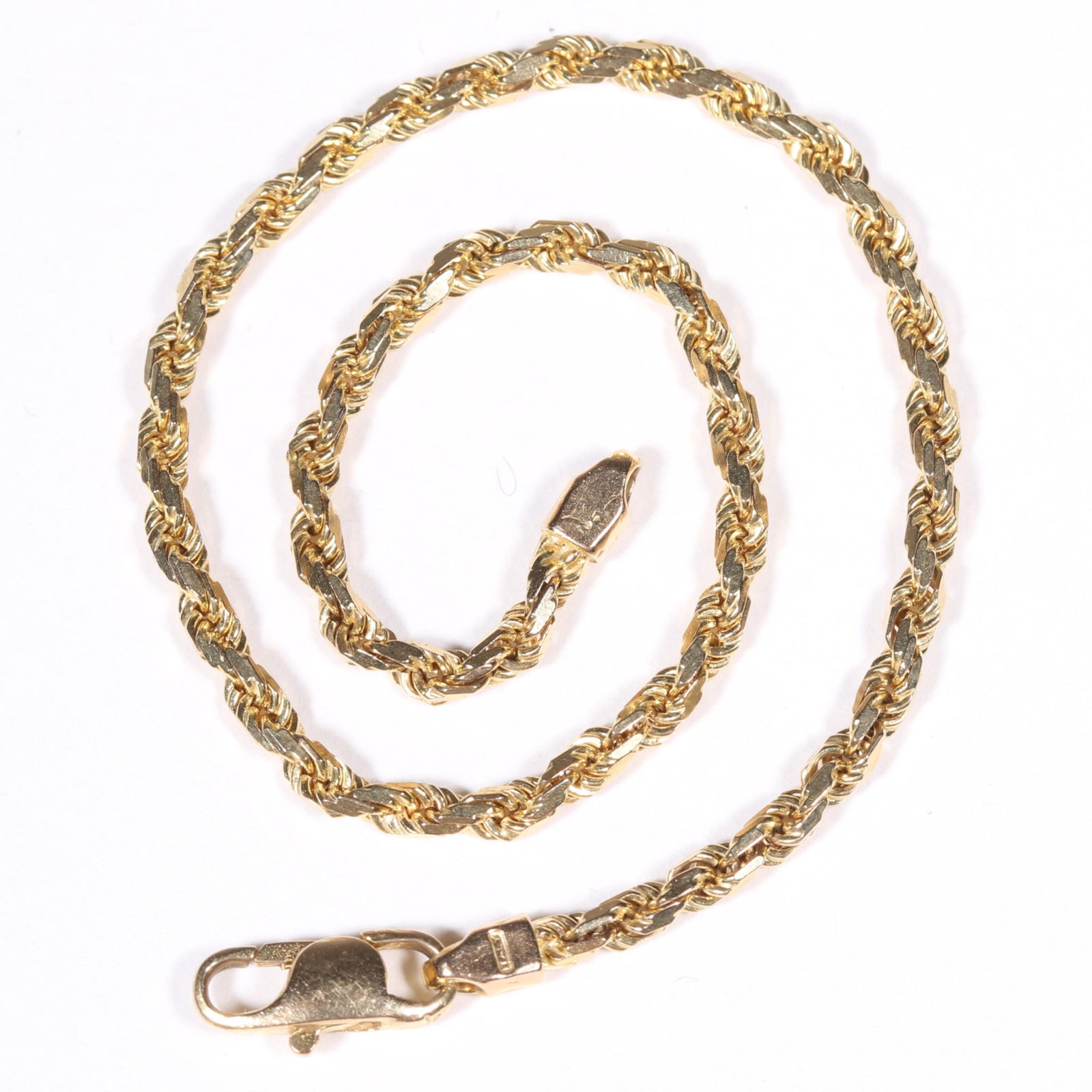 14K yellow gold rope chain bracelet. 7 3/8"L x 1/8"W (1 of 6)