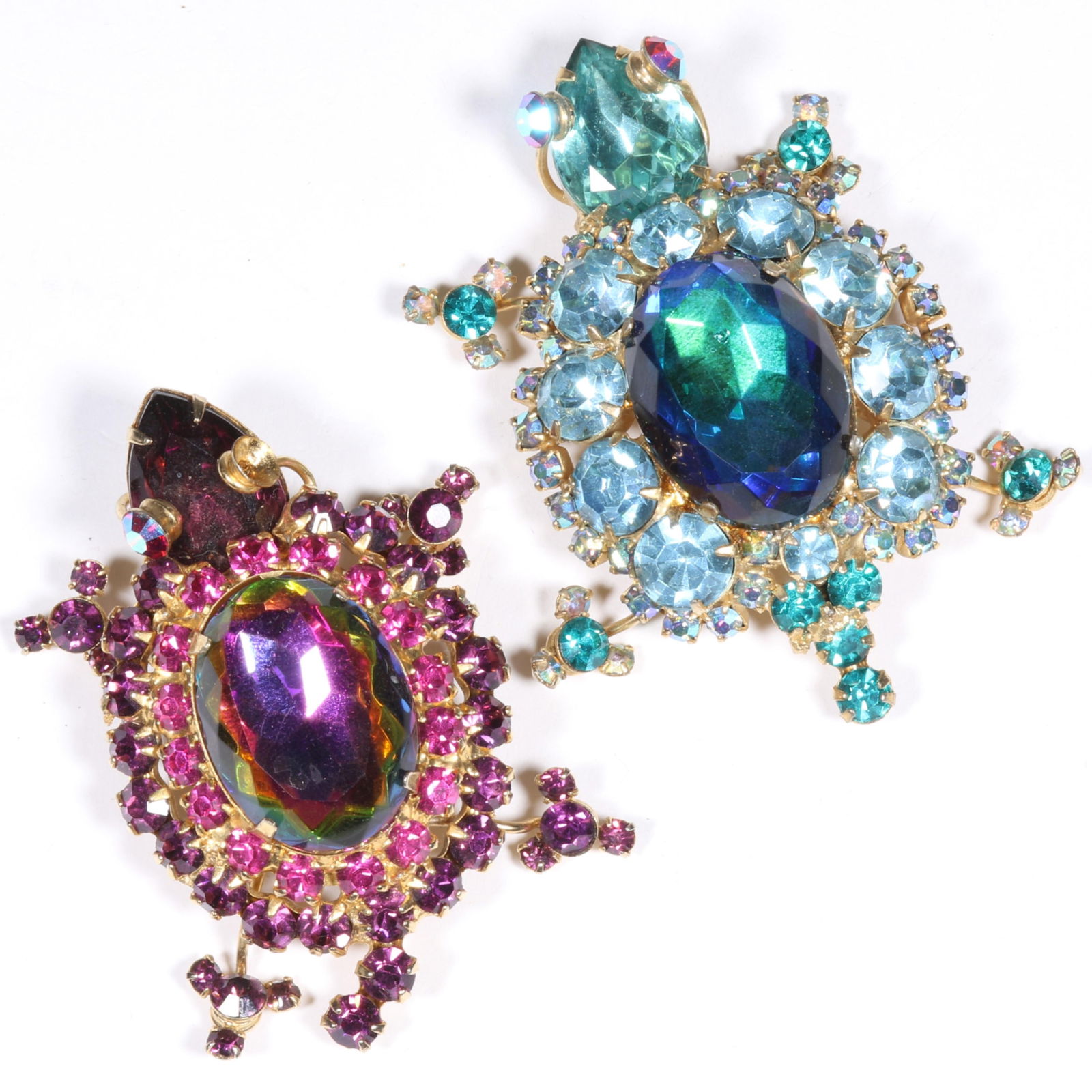 DeLizza & Elster Juliana pair of rhinestone crystal turtles. 2 5/8"H x 2 1/8"W (blue turtle) (1 of 8)