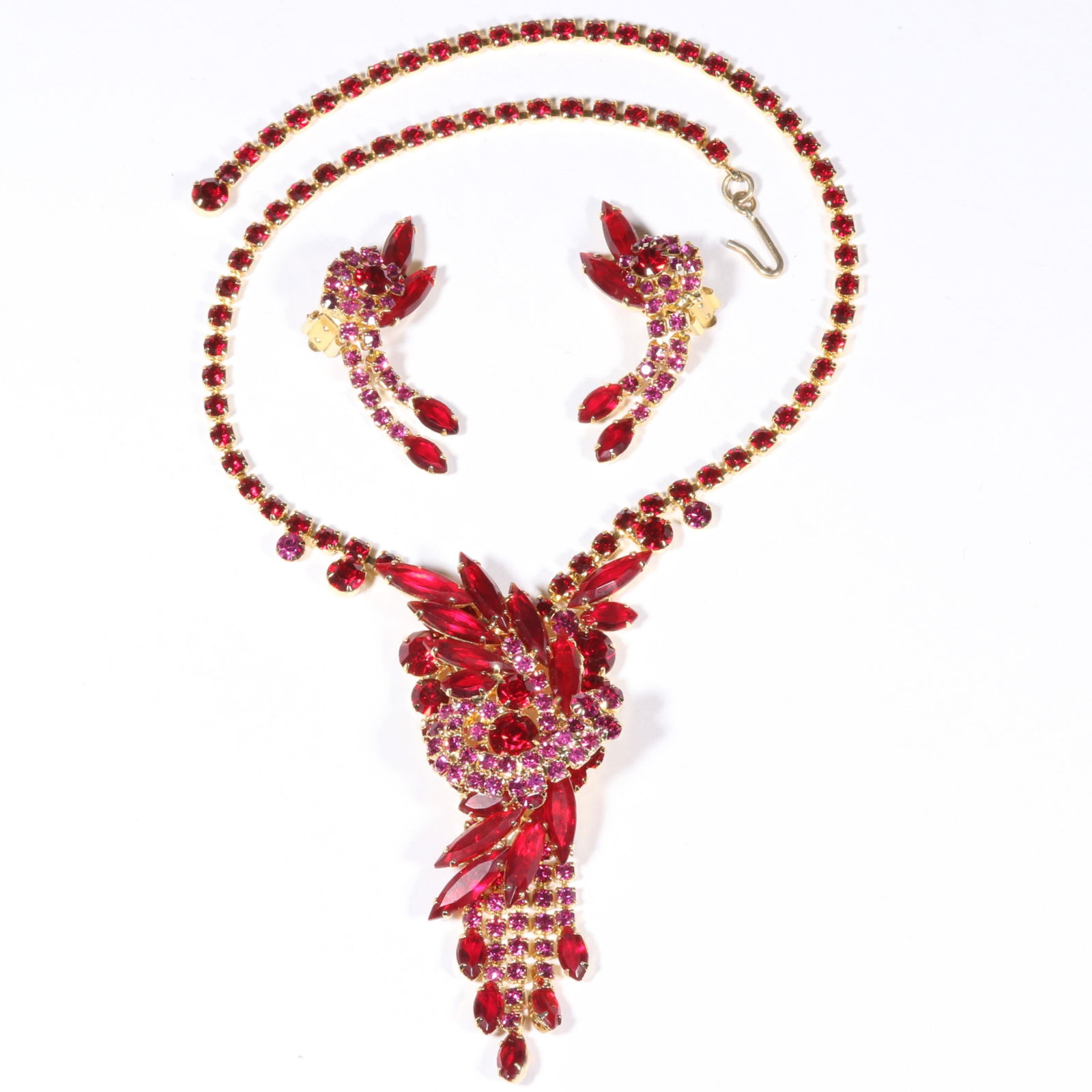 DeLizza & Elster Juliana demi parure: sparkling ruby red marquis crystal rhinestone dimensional (1 of 5)