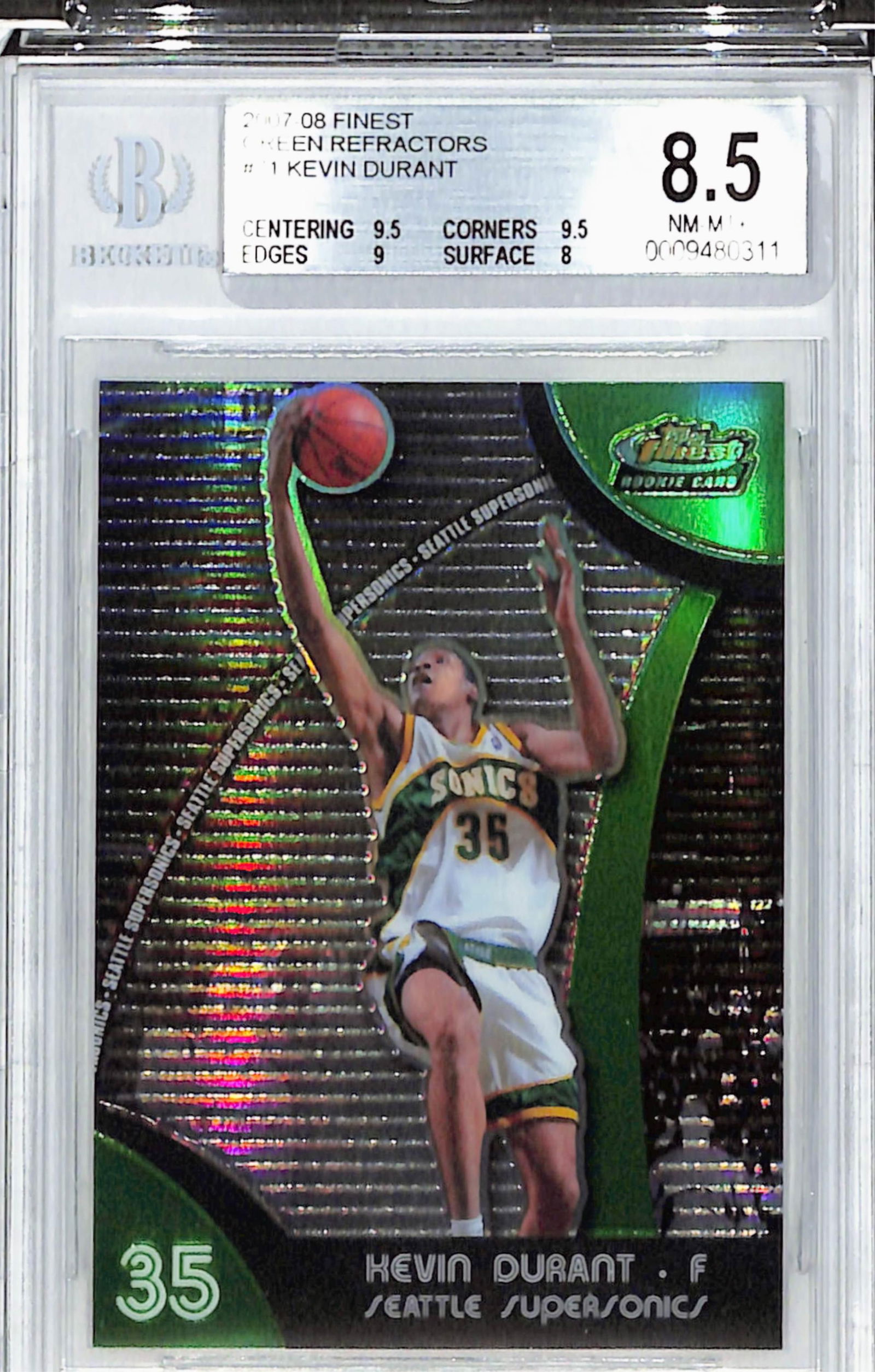 2007 Topps Finest Green Refractors Kevin Durant Rookie #71 BGS 8.5 NM-MT+ 124/149 (1 of 2)