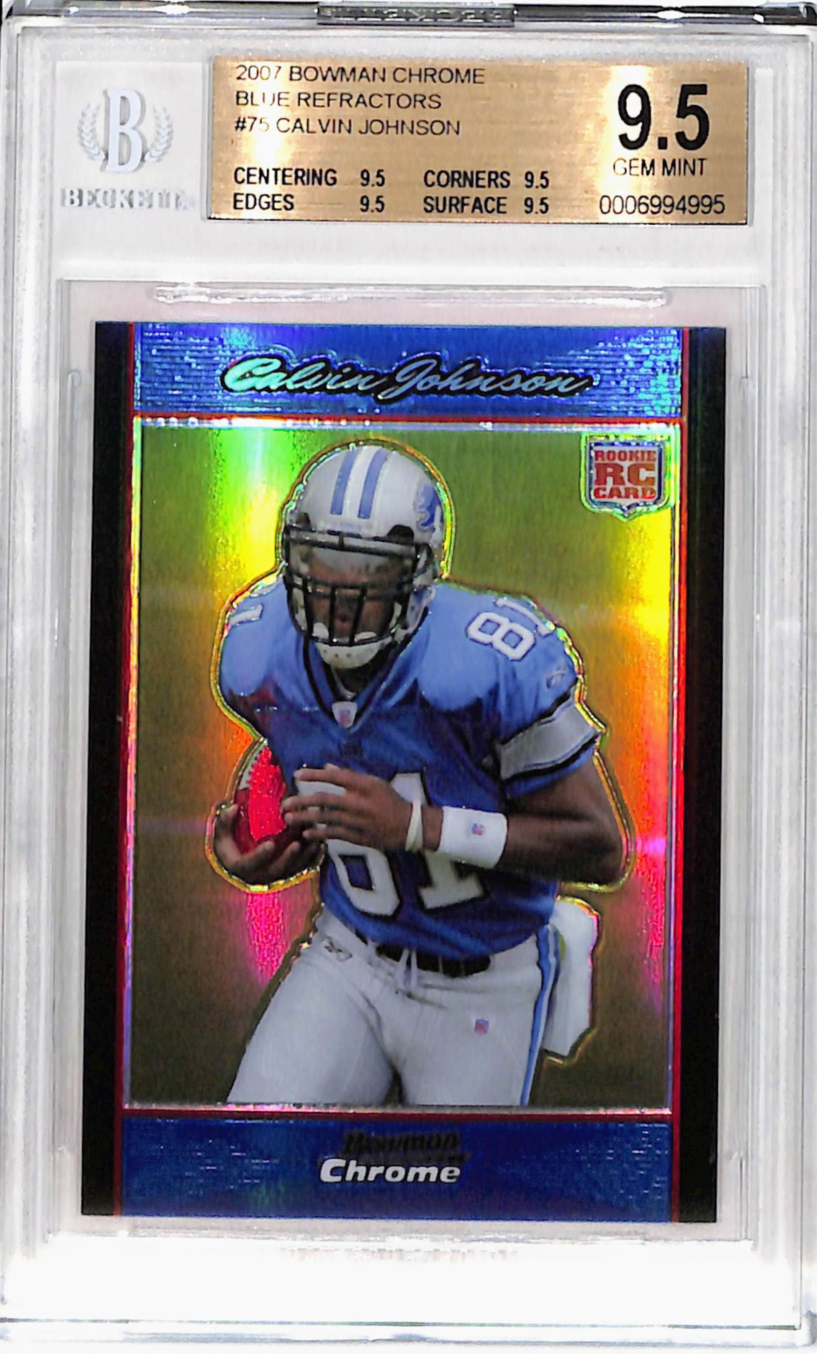 2007 Bowman Chrome Blue Refractors Calvin Johnson Rookie #75 BGS 9.5 Gem Mint 115/150 (1 of 2)