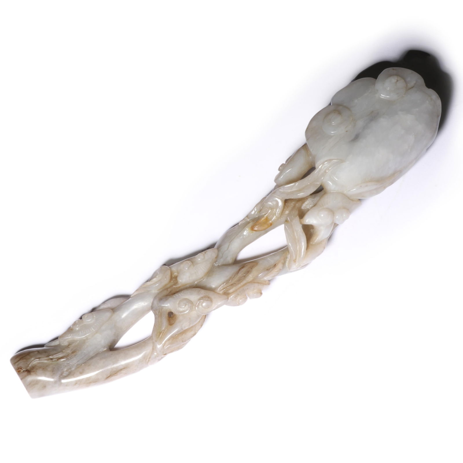 Chinese nephrite jade reticulated Ruyi Scepter in the shape of a lingzhi, 19th Century. 12"H x 2 (1 of 12)