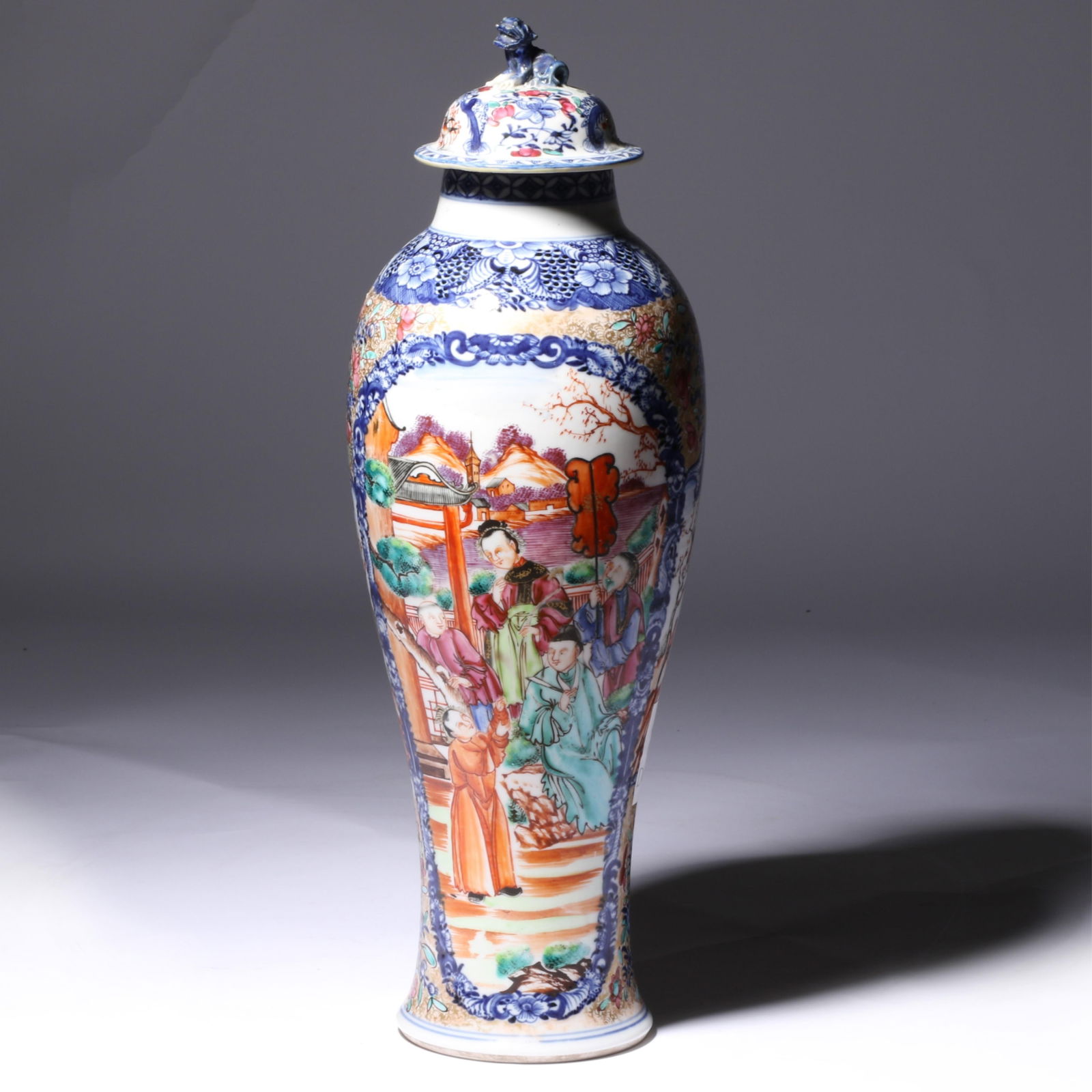 Chinese Export Mandarin porcelain Famille Rose baluster urn / vase and cover, ca.1800. 14 3/4"H x 4 (1 of 7)