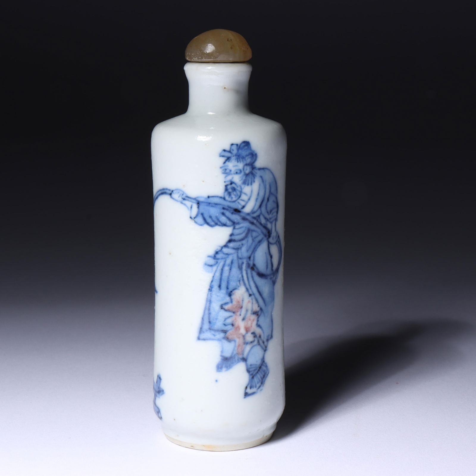 Chinese Qing Dynasty blue and white with red enamel porcelain snuff bottle, 19th Century, with (1 of 7)